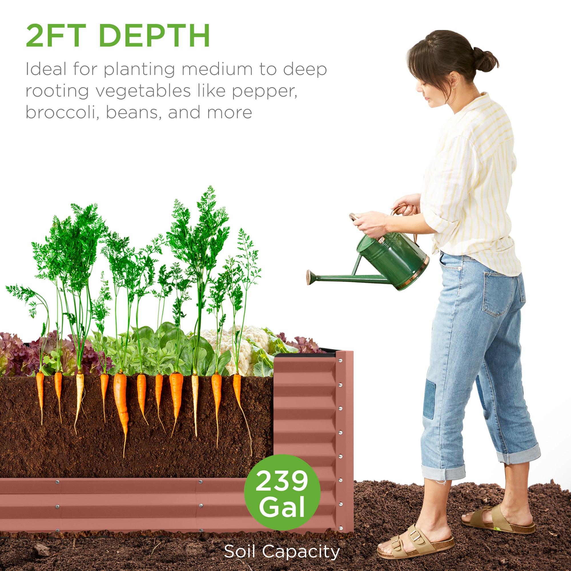 8x2x2FT Steel Planting Box for Backyard Flowers, Herbs
