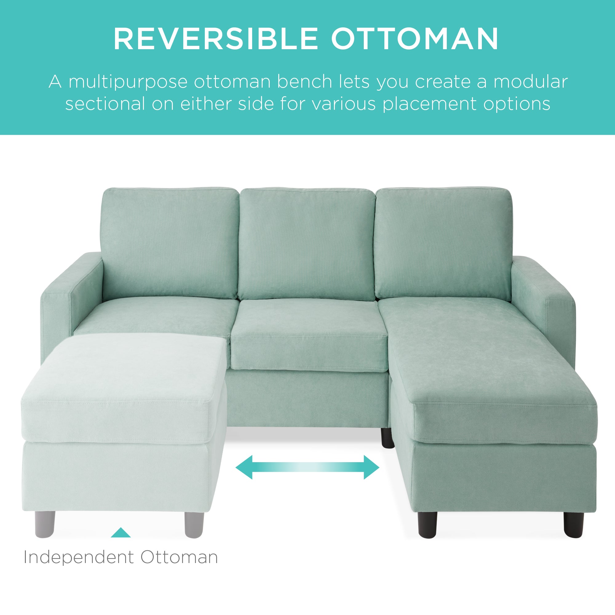 Upholstered Sectional Sofa Couch w/ Chaise Lounge, Reversible