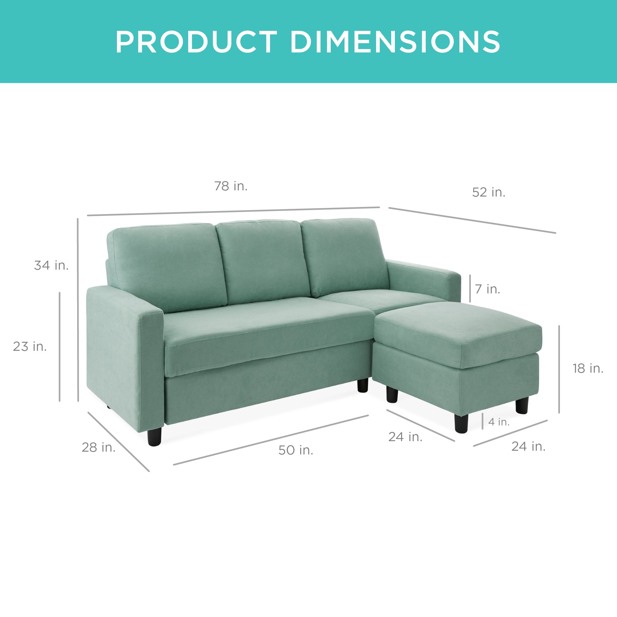 Upholstered Sectional Sofa Couch w/ Chaise Lounge, Reversible Ottoman Bench