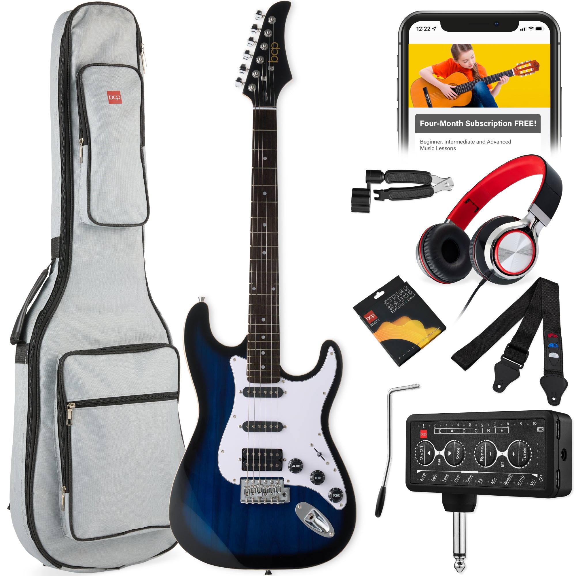 Bass Guitar Electric Guitar With Amp And Headphones Guitar And