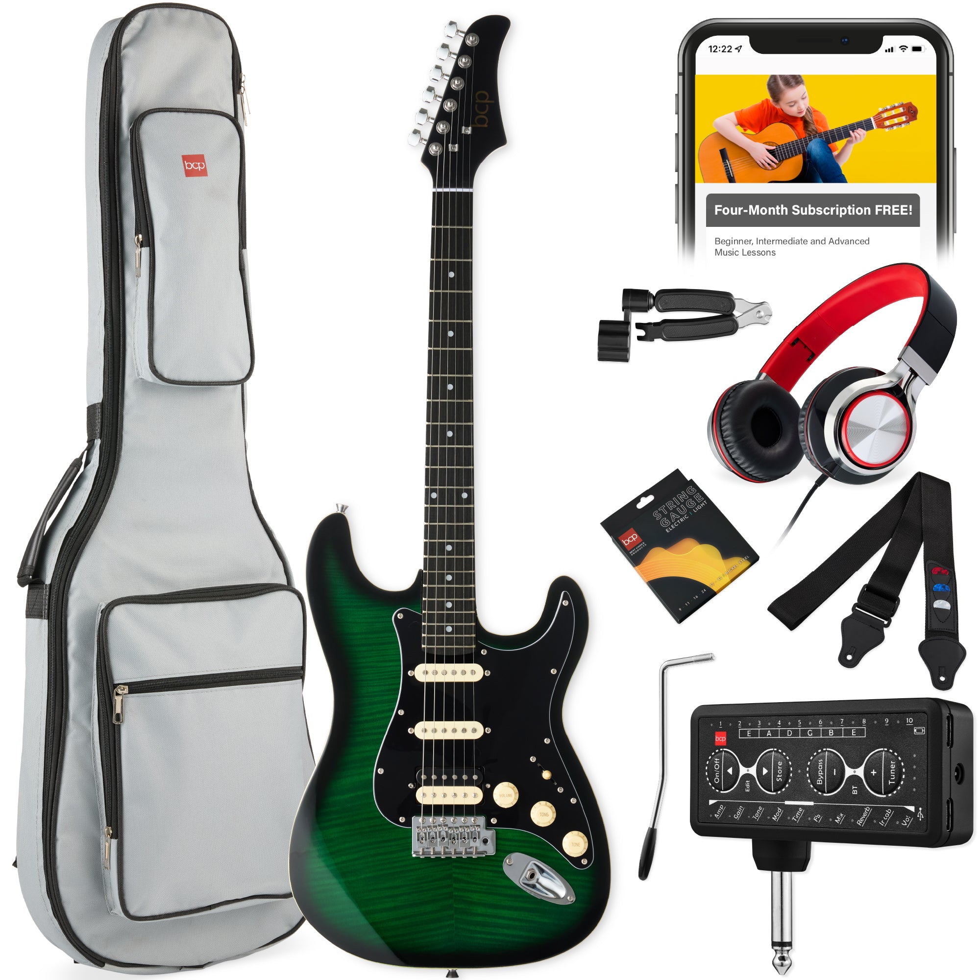 Beginner Electric Guitar Kit w/ Headphone Amp, Padded Gig Bag