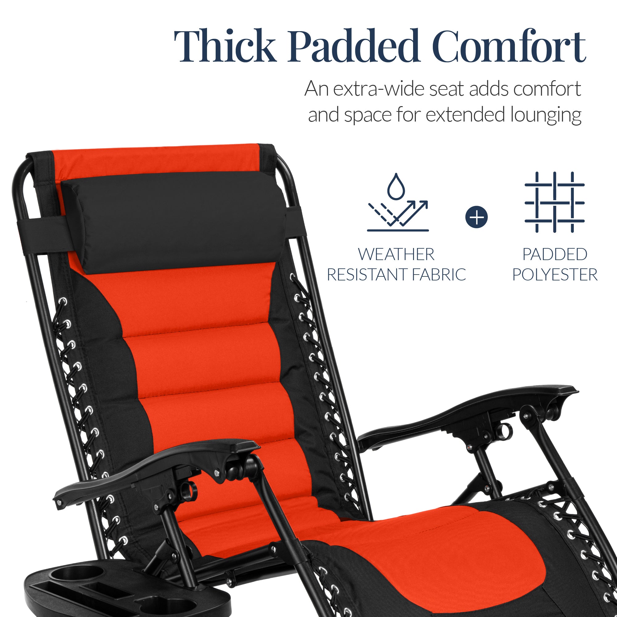 Oversized Padded Zero Gravity Chair, Folding Recliner w/ Headrest, Side Tray