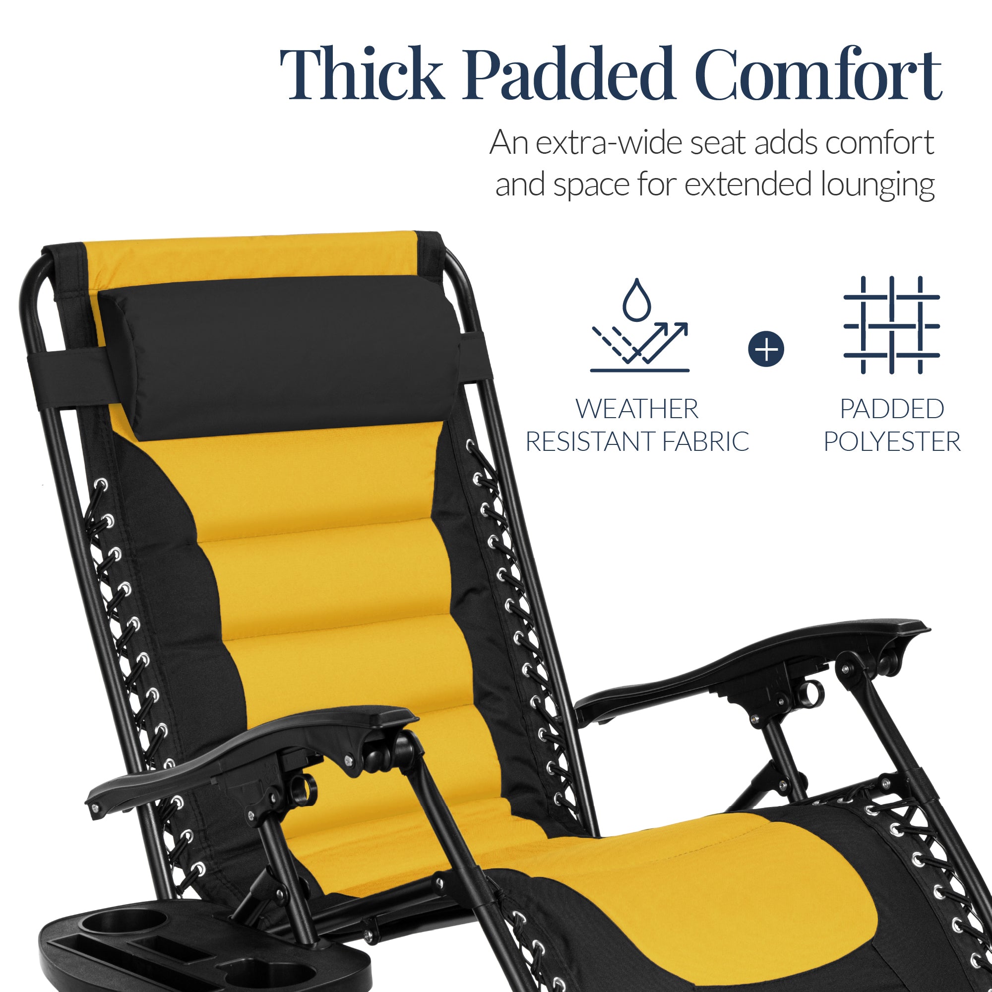Oversized Padded Zero Gravity Chair, Folding Recliner w/ Headrest, Side Tray