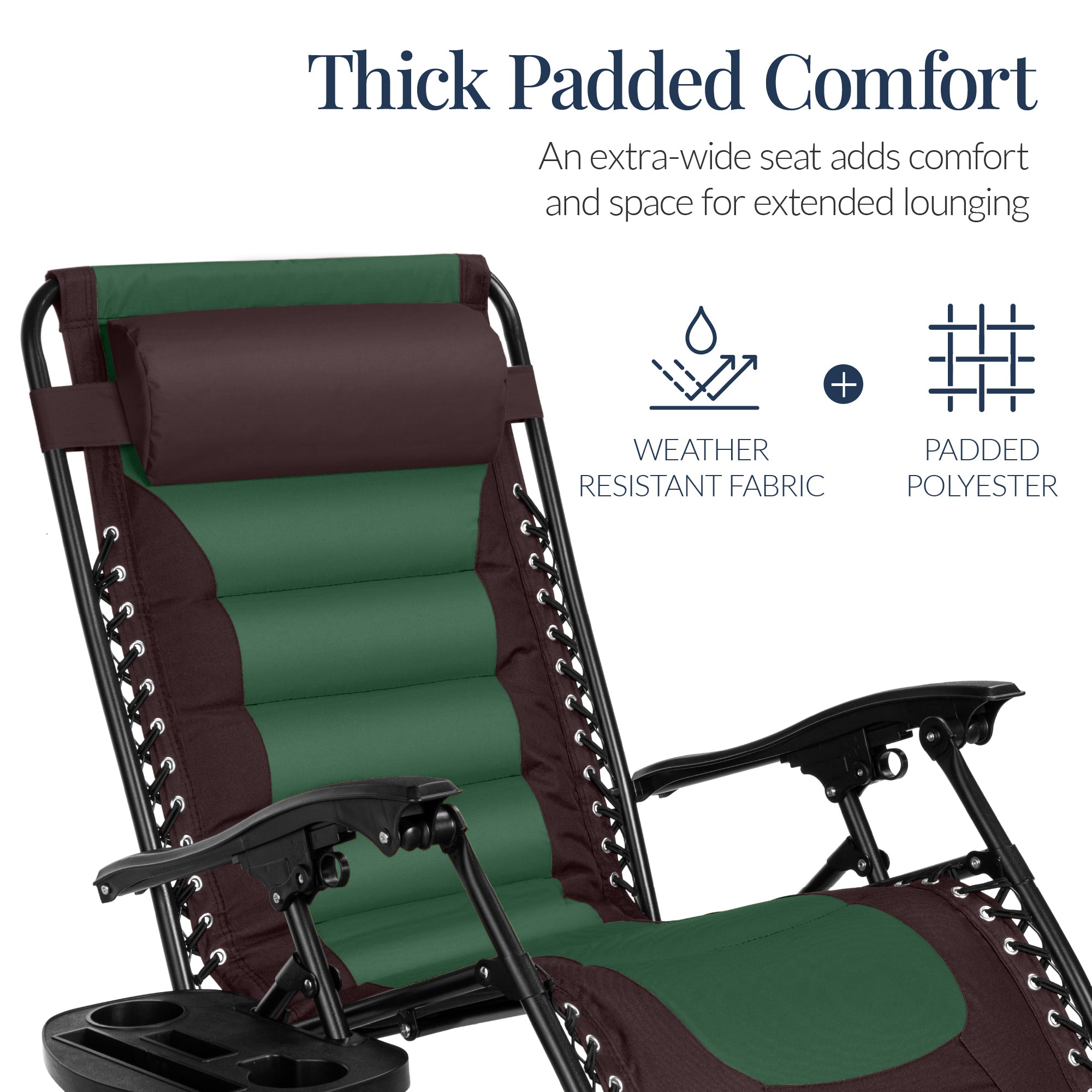 Oversized Padded Zero Gravity Chair, Folding Recliner w/ Headrest, Side Tray