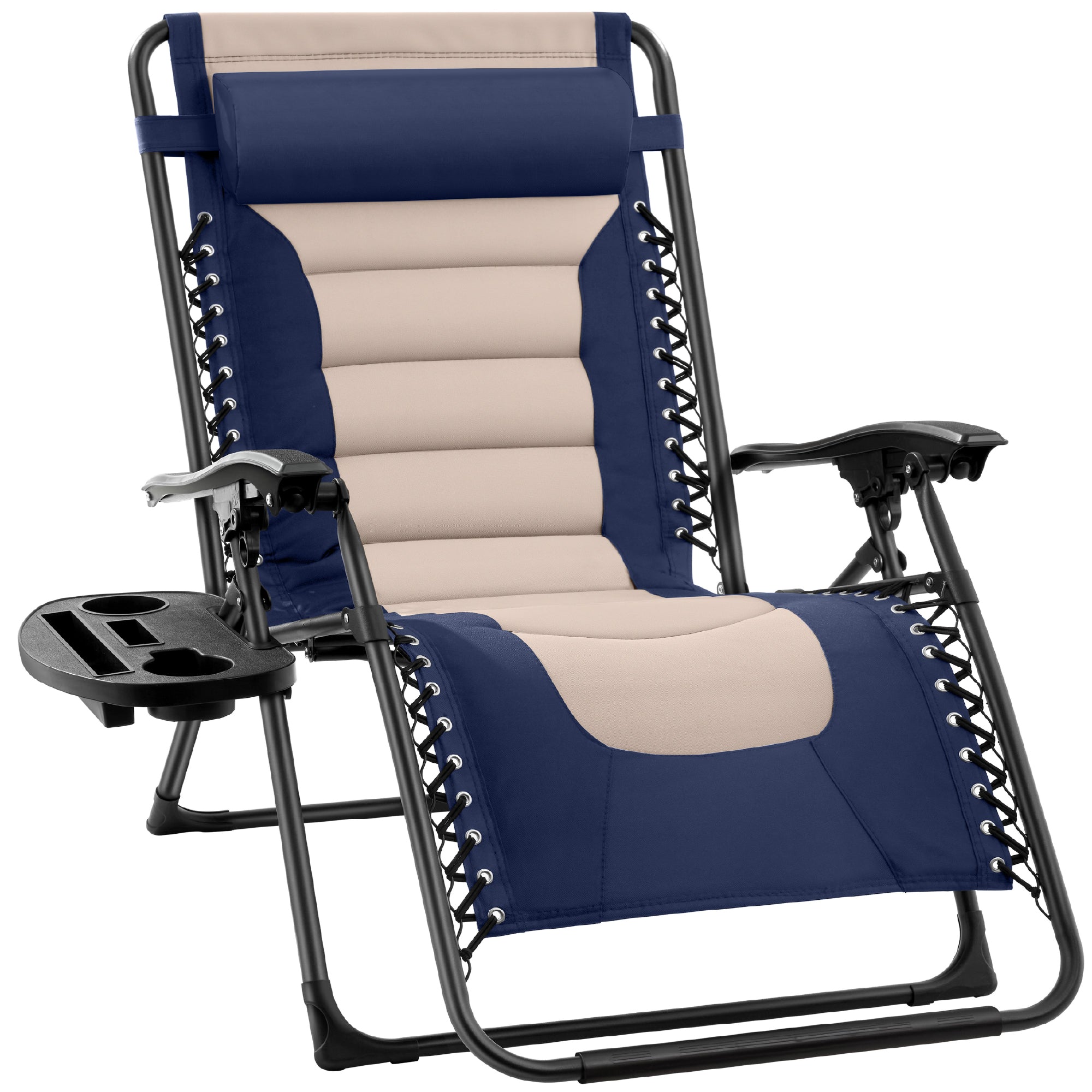 Oversized Padded Zero Gravity Chair, Folding Recliner w/ Headrest, Side Tray