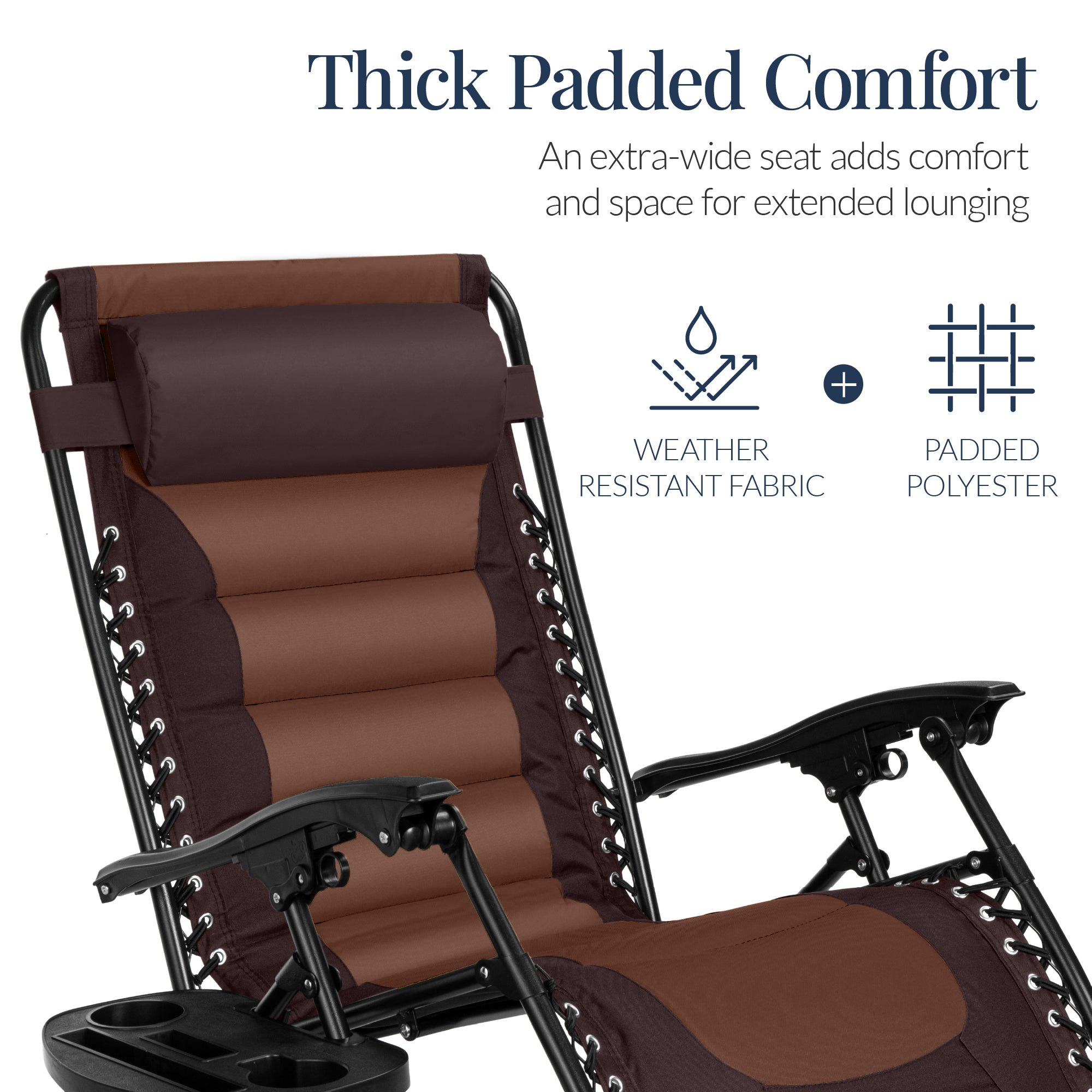 Oversized Padded Zero Gravity Chair, Folding Recliner w/ Headrest, Side Tray