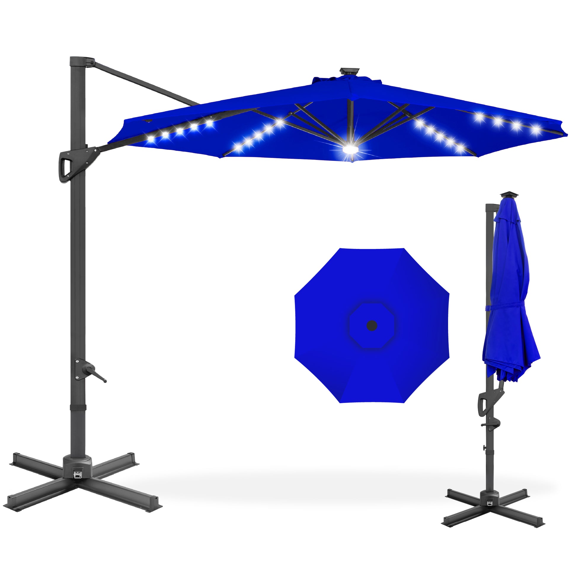 cantilever patio umbrella sales 360-Degree Solar LED Cantilever Offset Patio Umbrella w/ Tilt