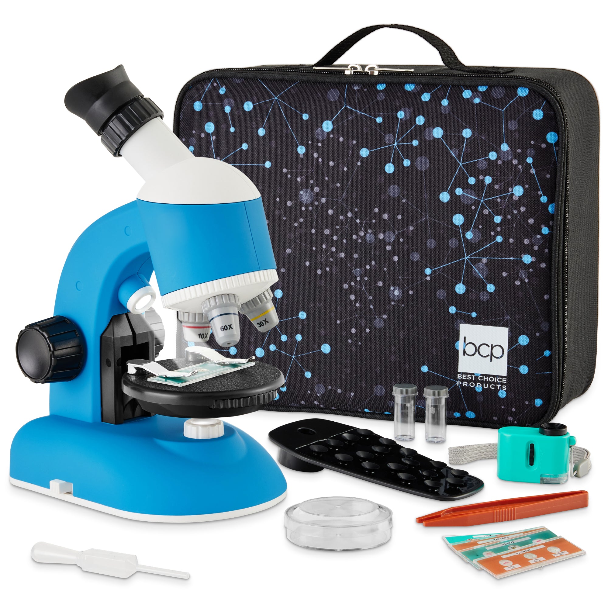 30-Piece STEM Kids Microscope Science Kit w/ 100x, 600x, 1200x Zoom, Case