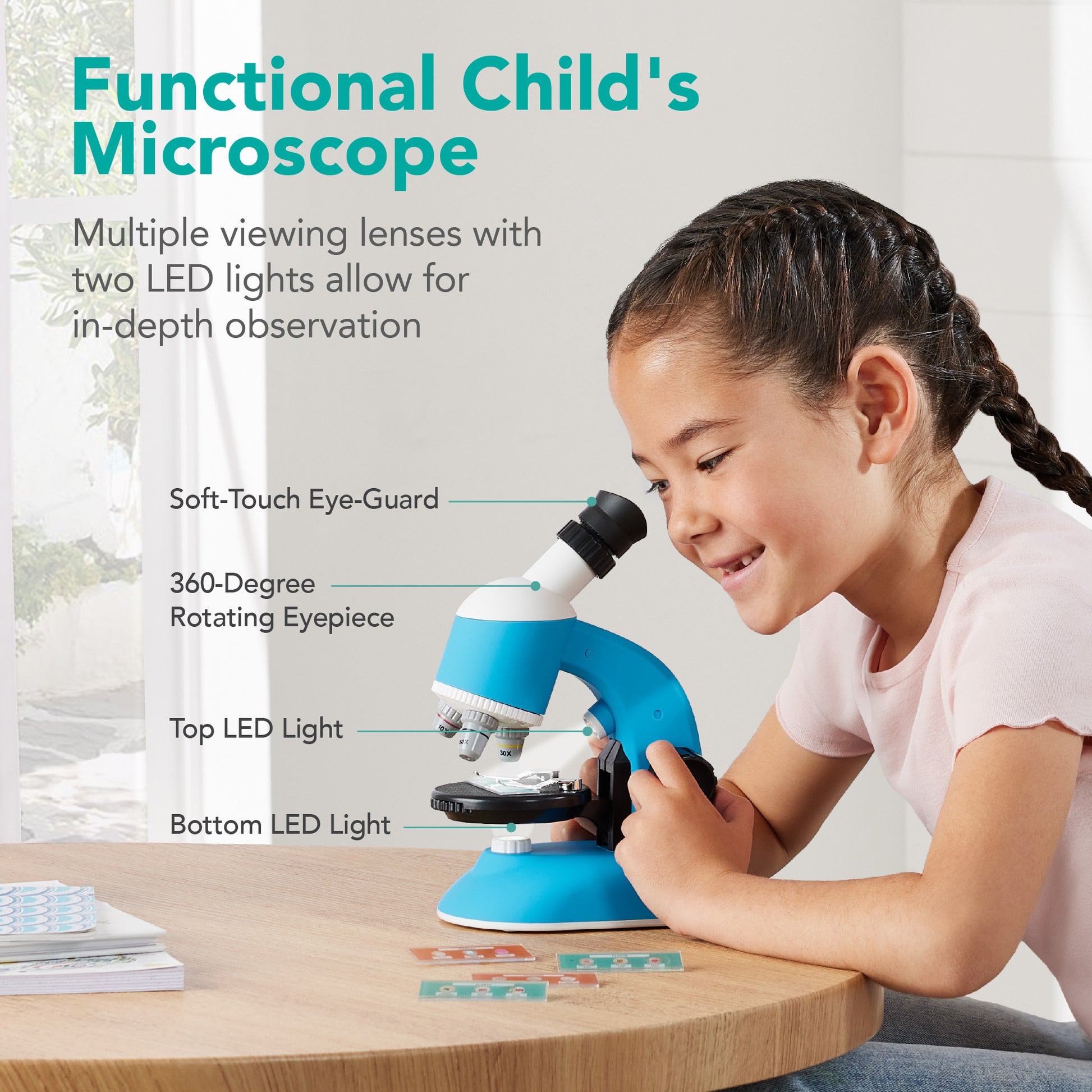 30-Piece STEM Kids Microscope Science Kit w/ 100x, 600x, 1200x Zoom, Case