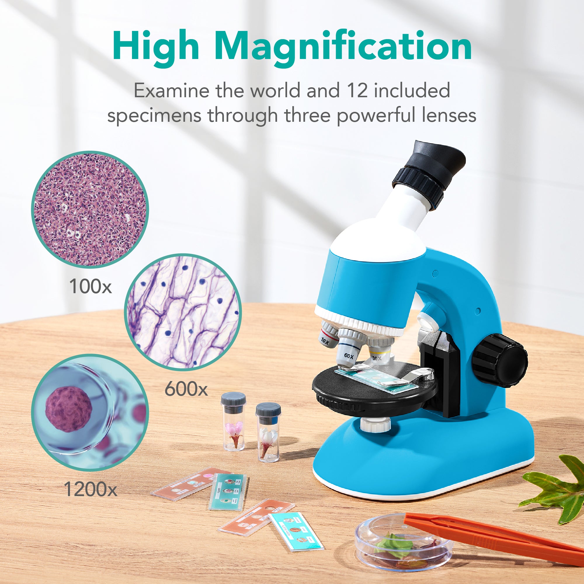 30-Piece STEM Kids Microscope Science Kit w/ 100x, 600x, 1200x Zoom, Case