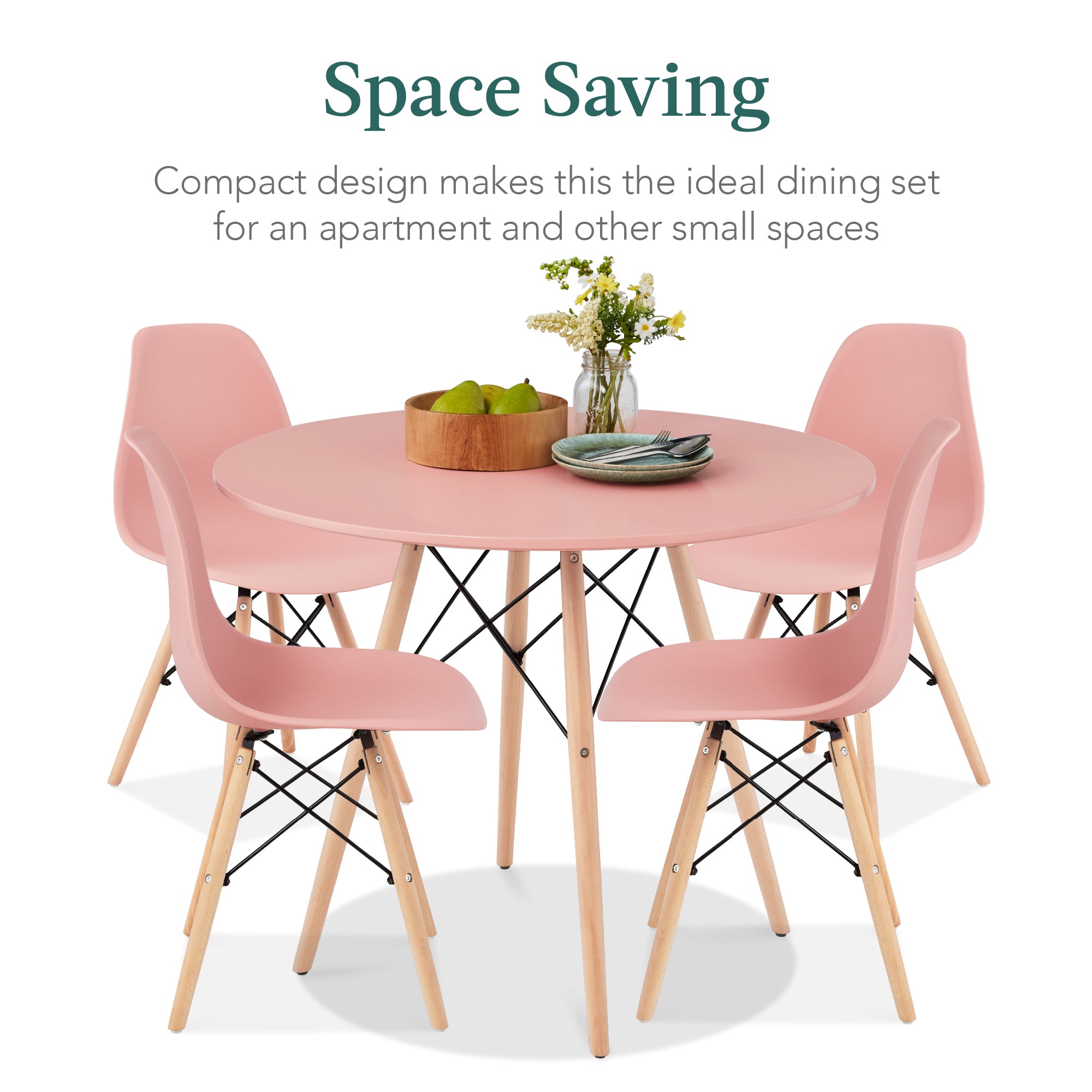 5-Piece Mid-Century Modern Dining Set w/ 4 Chairs, Wooden Legs, Metal Frame