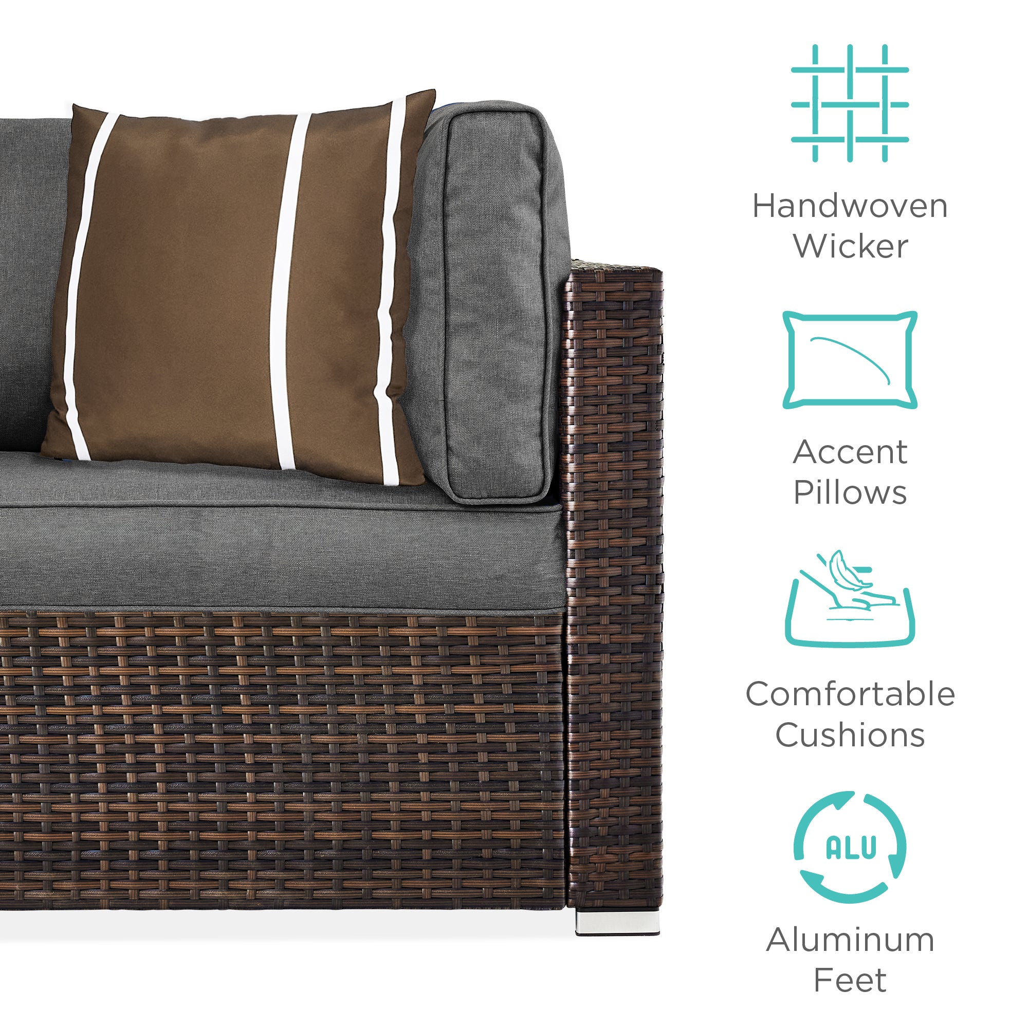 7-Piece Modular Wicker Sectional Conversation Set w/ 2 Pillows, Cover