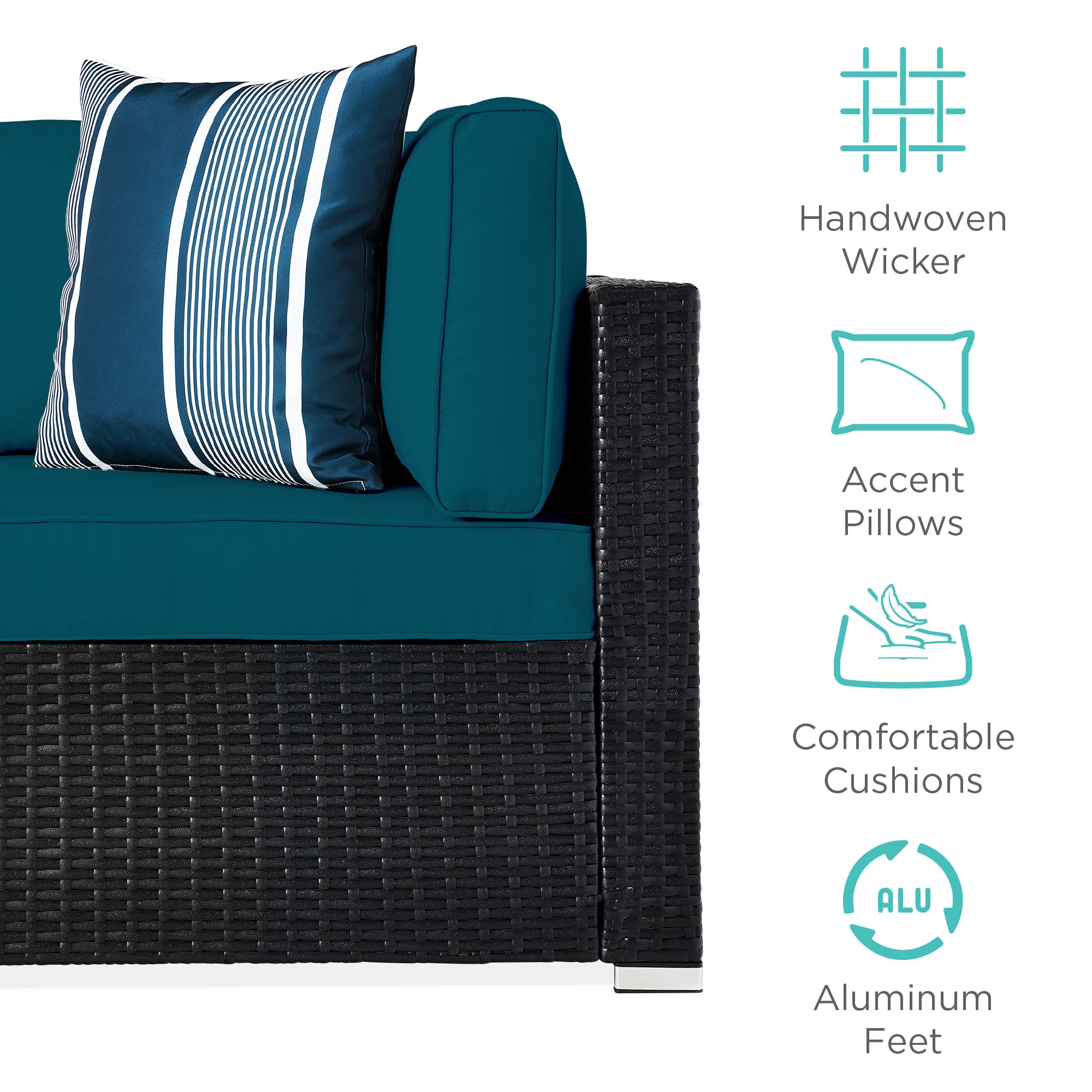 7-Piece Modular Wicker Sectional Conversation Set w/ 2 Pillows, Cover