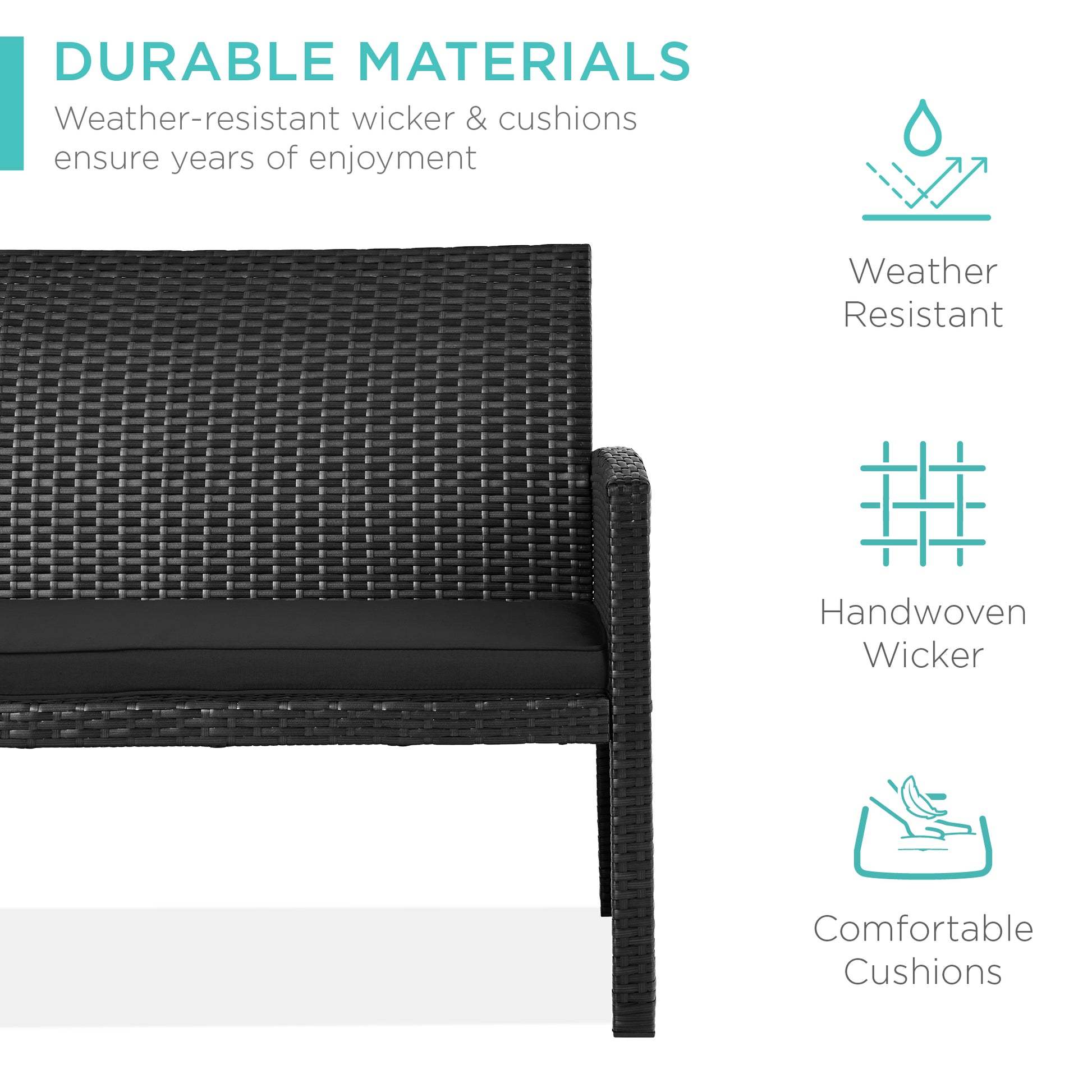 4-Piece Outdoor Wicker Conversation Patio Set w/ 4 Seats, Glass Table Top