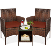 3-Piece Outdoor Patio Wicker Bistro Set w/ Side Storage Table