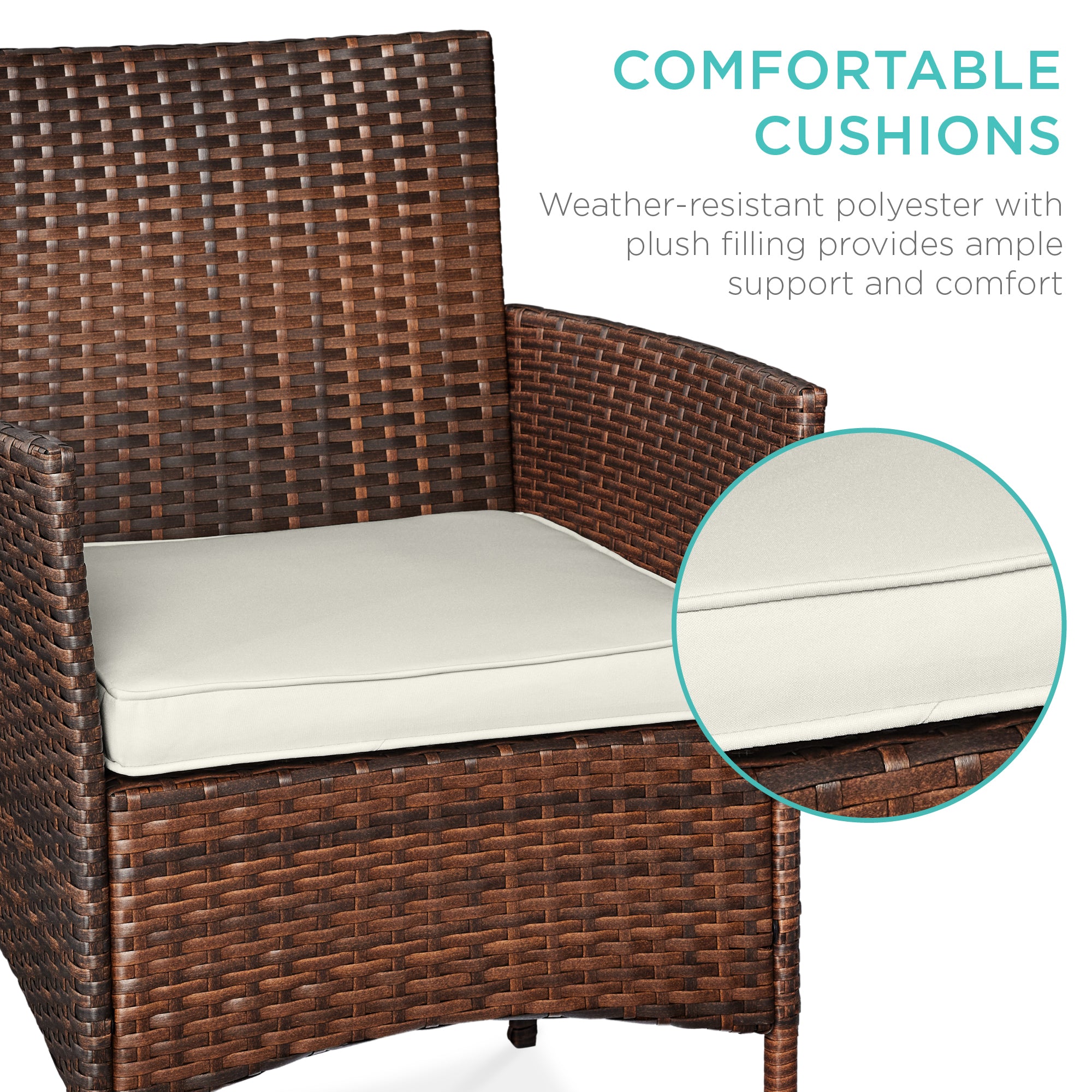 3-Piece Outdoor Patio Wicker Bistro Set w/ Side Storage Table