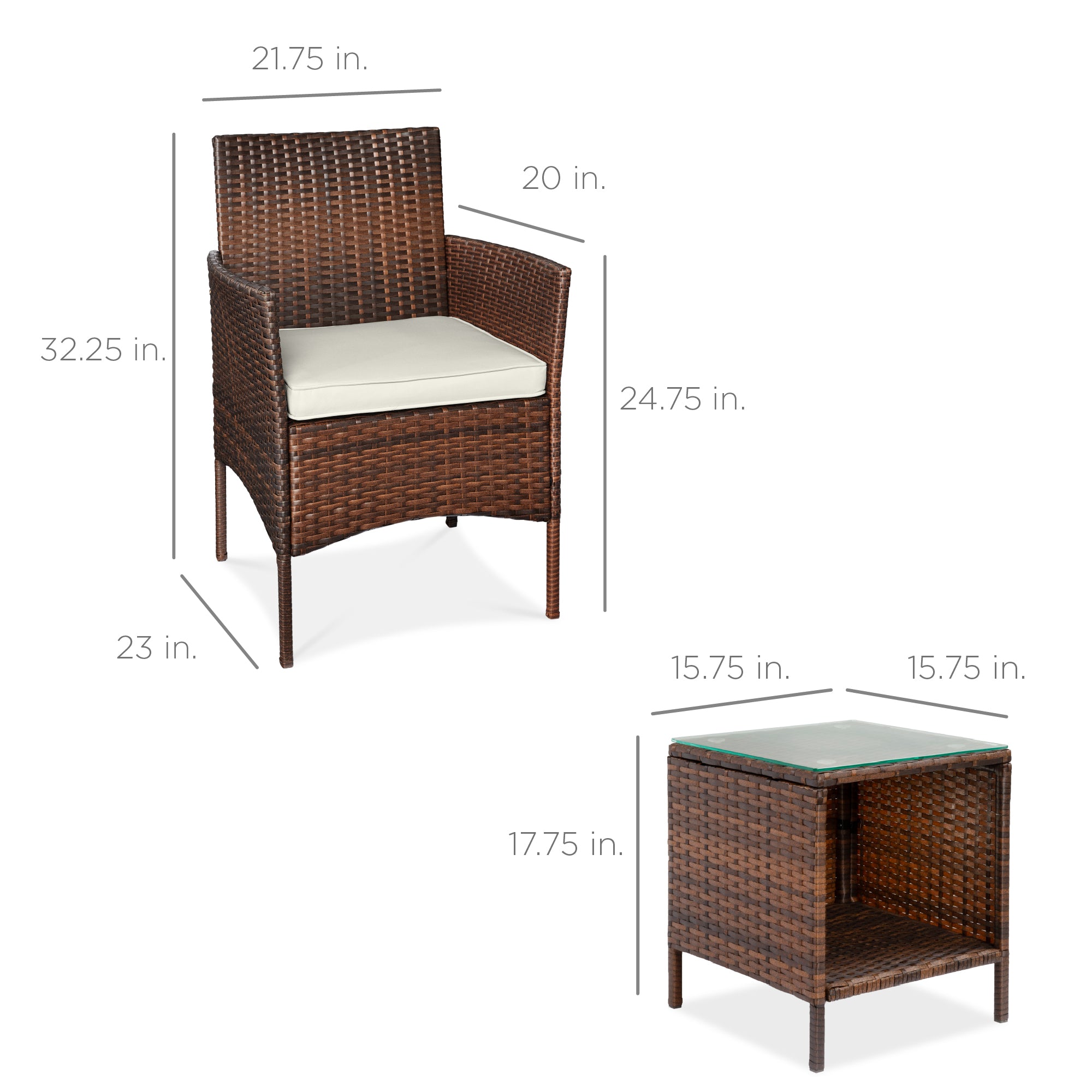 3-Piece Outdoor Patio Wicker Bistro Set w/ Side Storage Table
