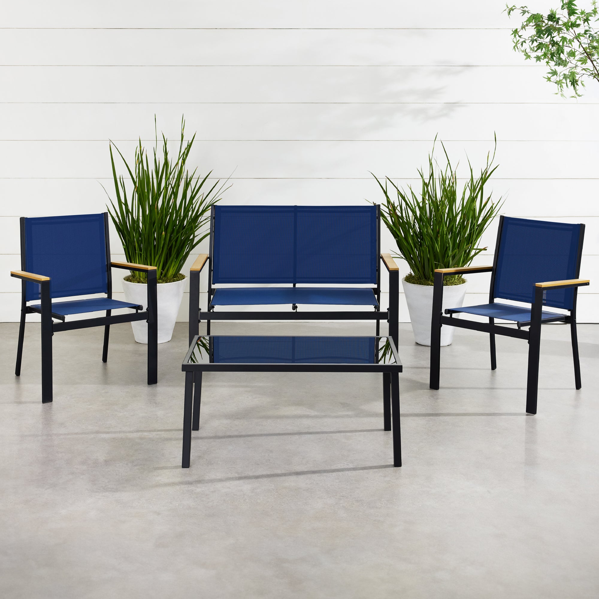 4-Piece Textilene Conversation Set w/ Cushions, Table
