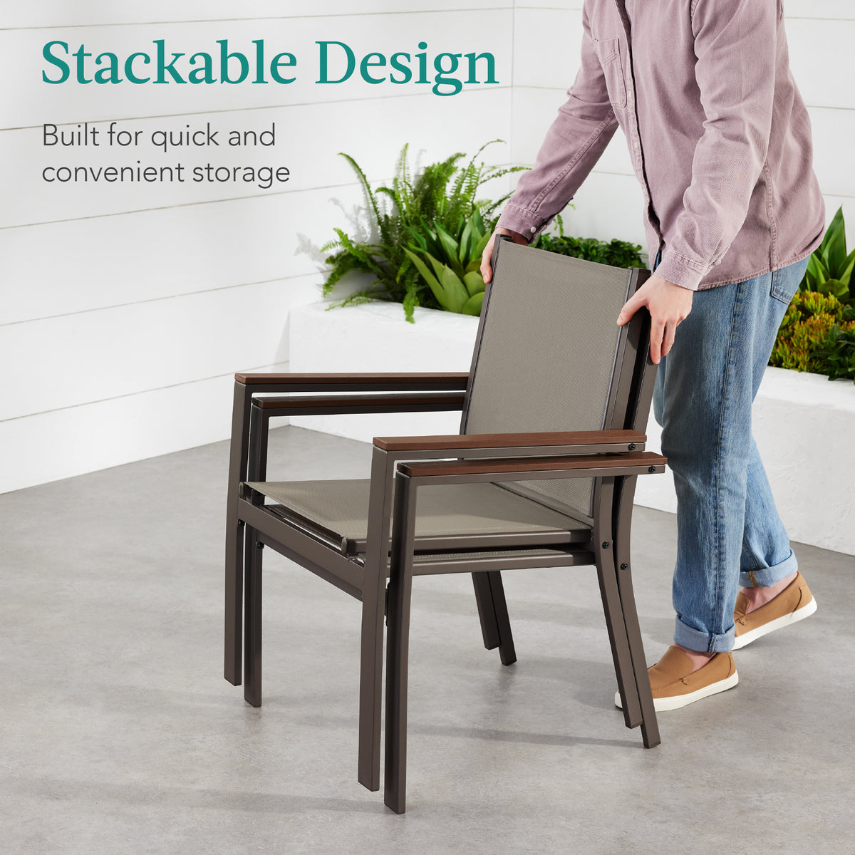 Stackable Chairs Israel Set of 2 Stackable Textilene Chairs w/ Armrests, Dining Accent Furnitu ...