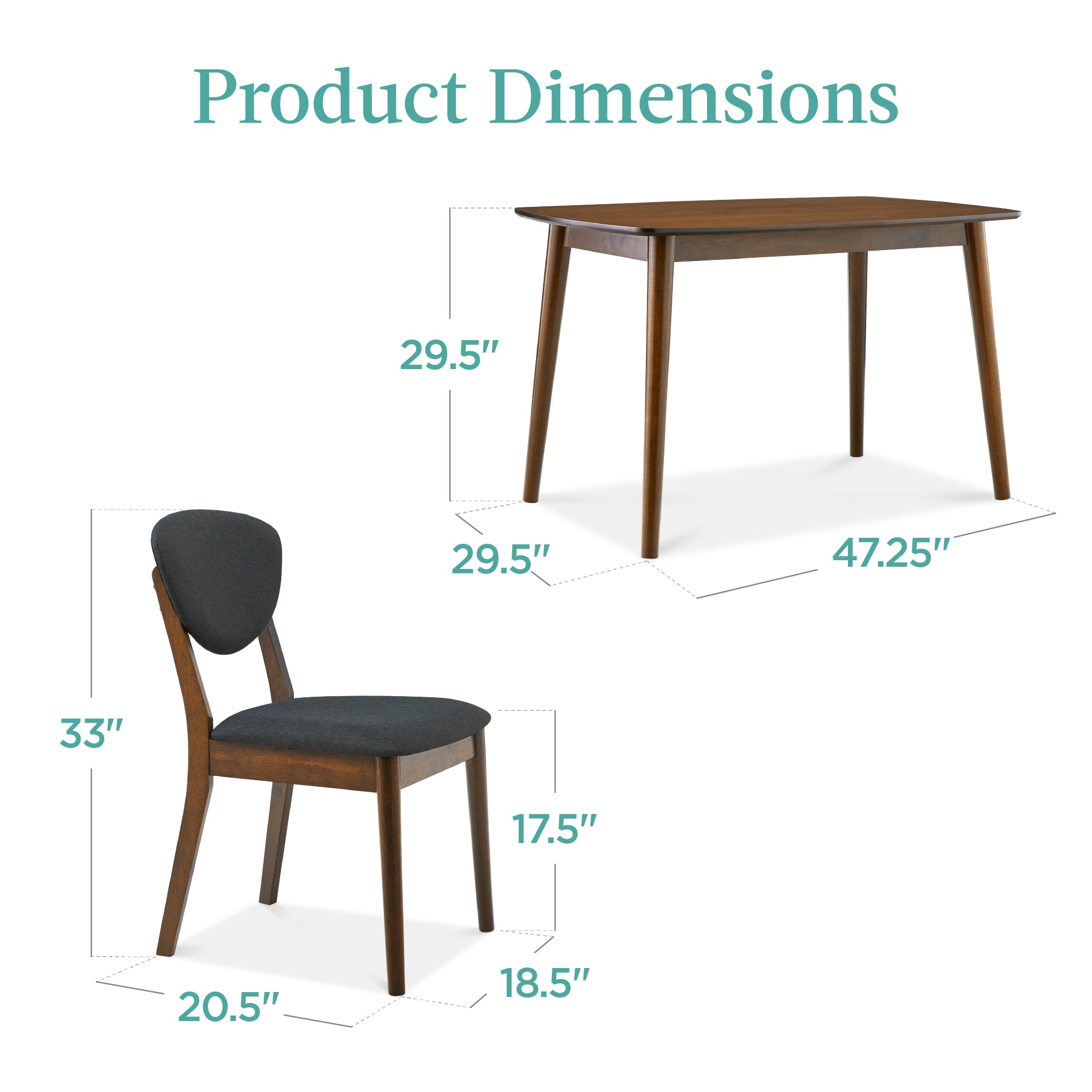 5-Piece Wooden Mid-Century Modern Dining Set w/ 4 Chairs, Padded