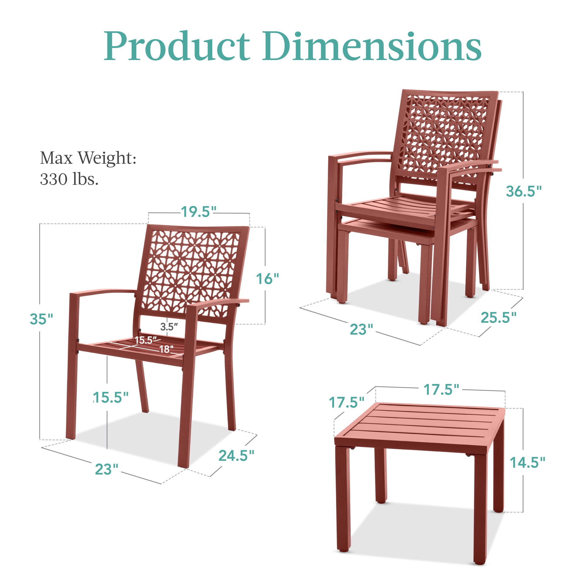 3-Piece Stackable Steel Outdoor Conversation Bistro Set