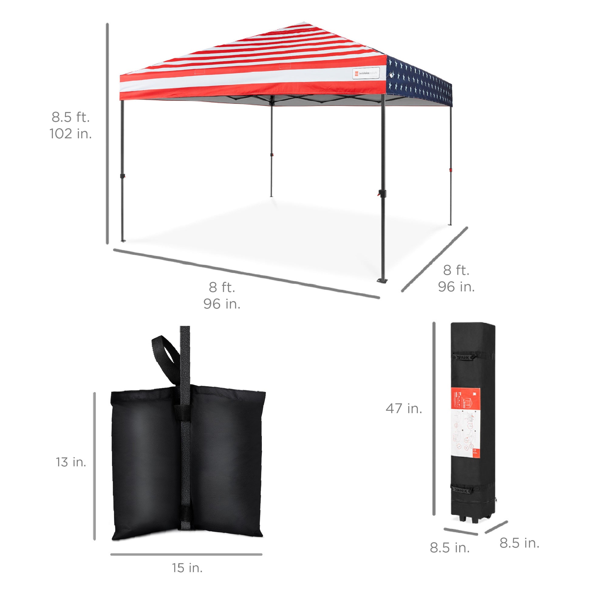 8 x 8 tent Best Choice Products 8x8ft Easy Setup Pop Up Canopy w/ 1-Button Setup, Wheeled Case, 4 Weight Bags