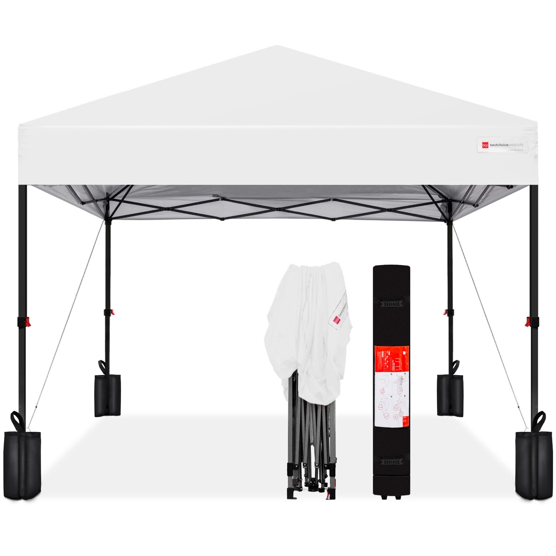 black and white pop up tent Best Choice Products 12x12ft Easy Setup Pop Up Canopy w/ 1-Button Setup, Wheeled Case, 4 Weight Bags