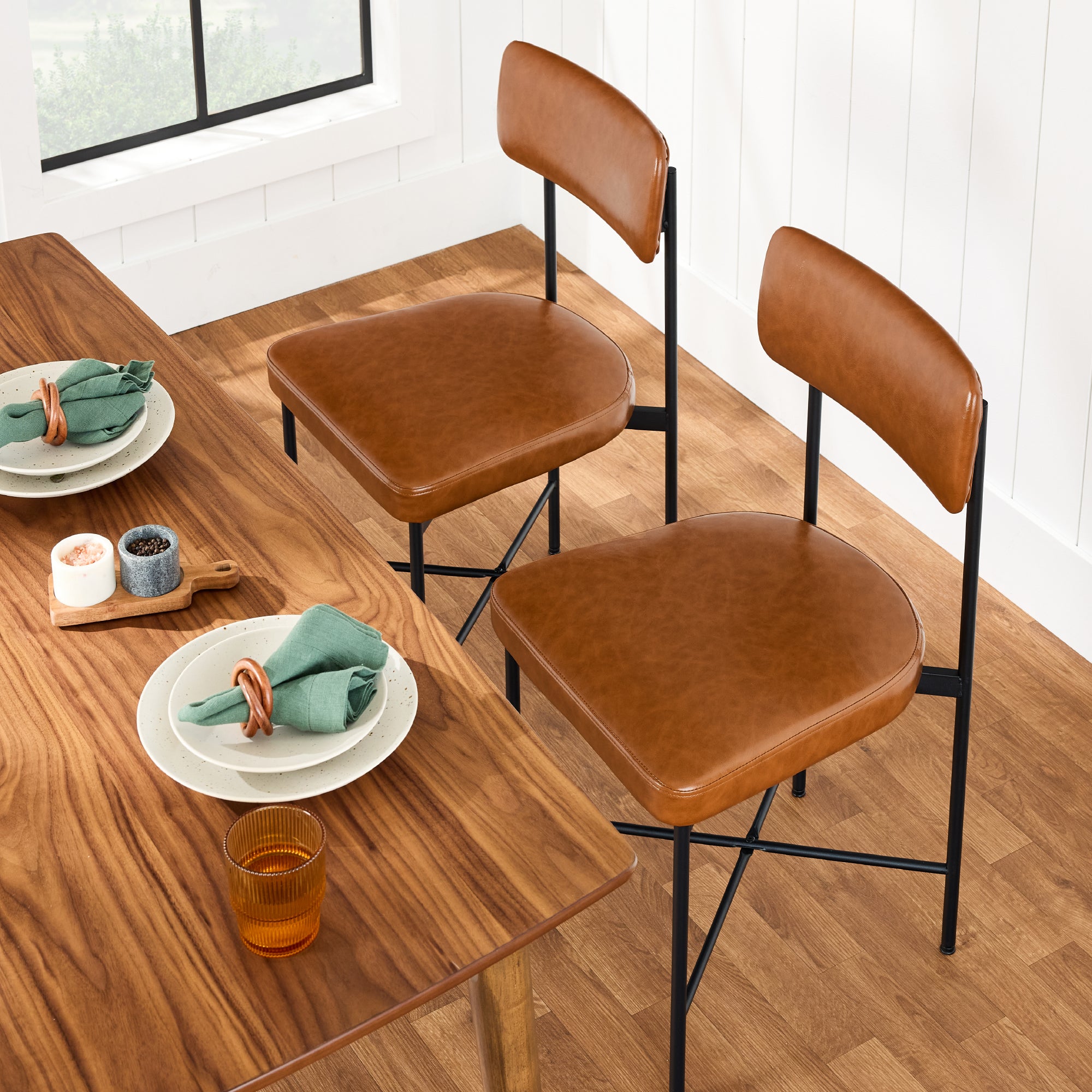 Dining Chair Set of 2, Faux Leather, Standard Height, Metal Frame