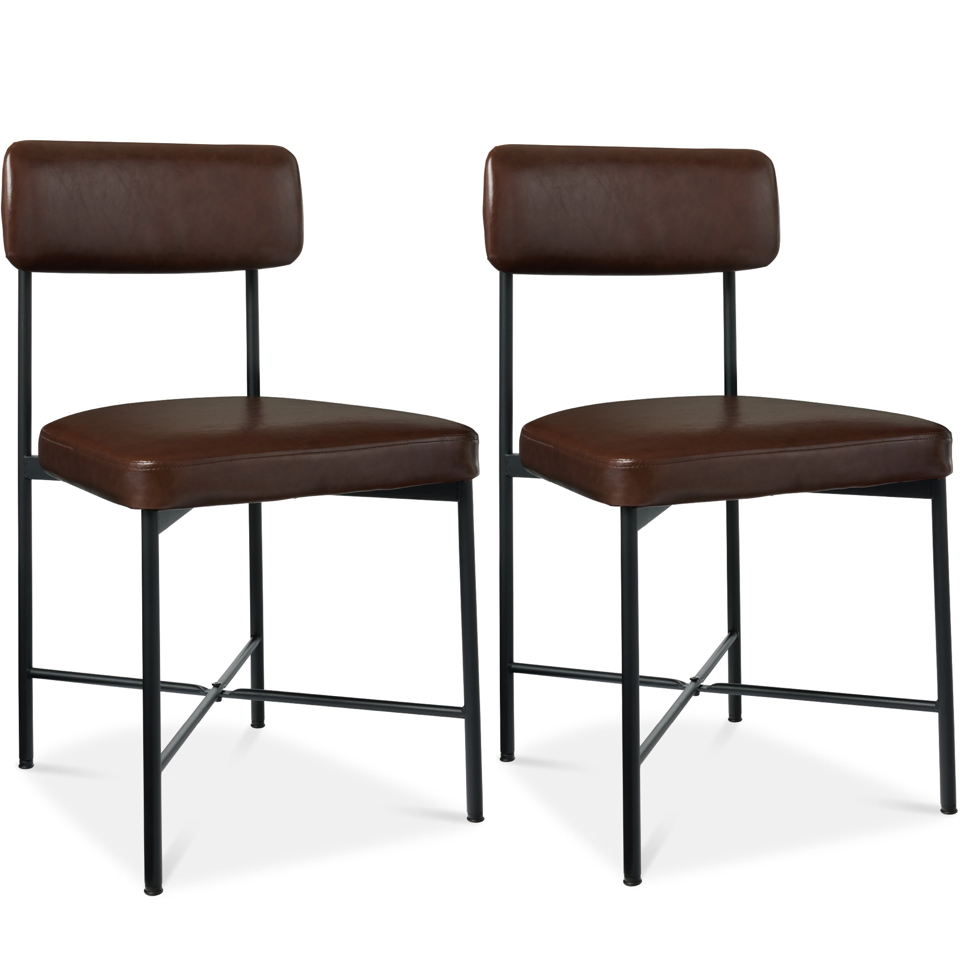 Dining Chair Set of 2, Faux Leather, Standard Height, Metal Frame