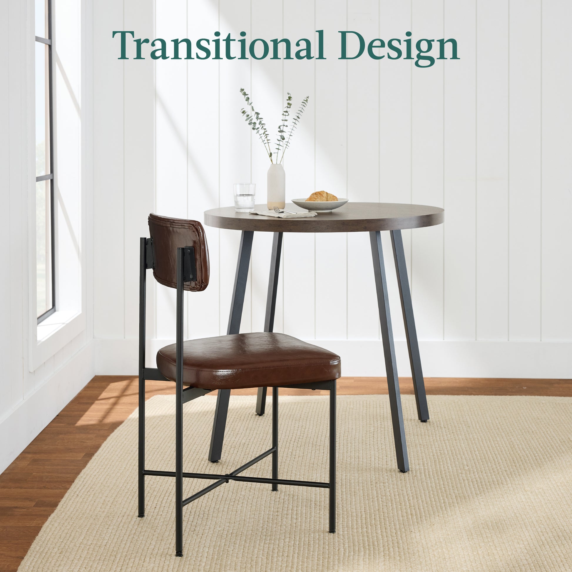 Dining Chair Set of 2, Faux Leather, Standard Height, Metal Frame