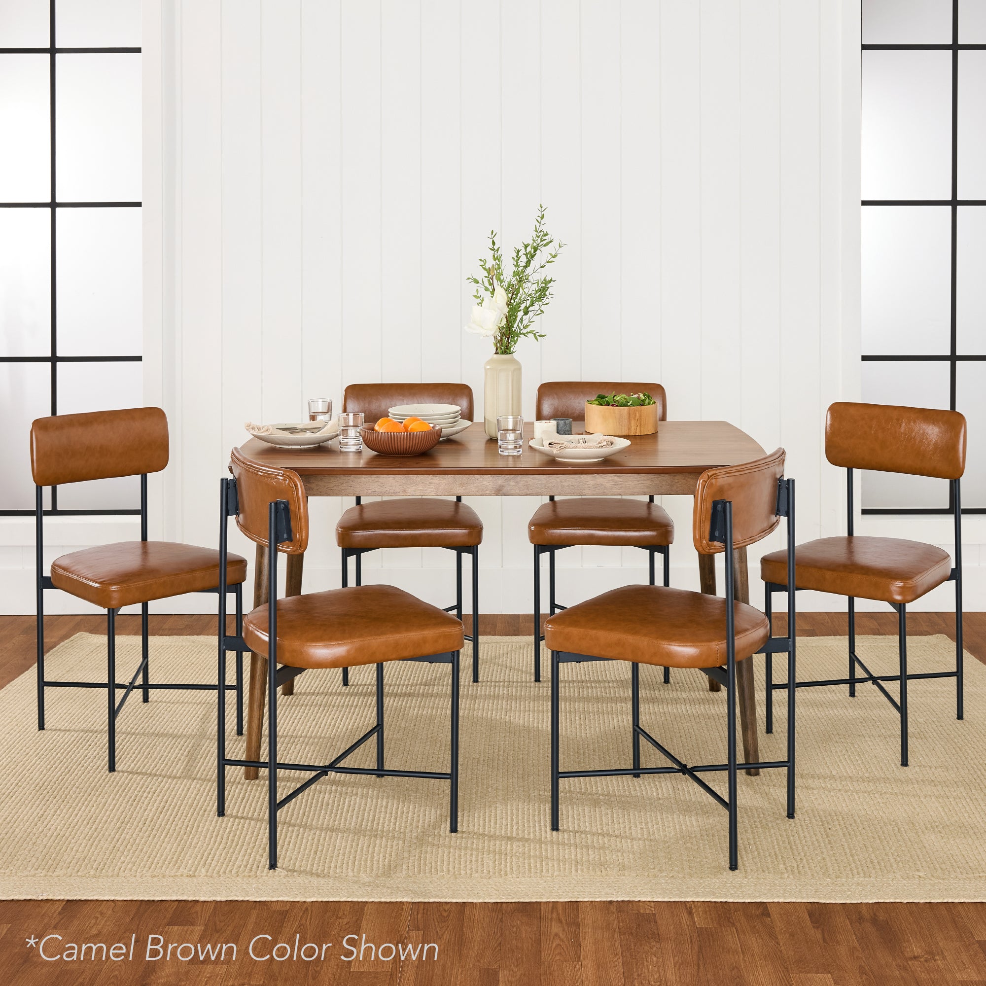 Dining Chair Set of 2 Faux Leather Standard Height Metal Frame - Thumbnail 4