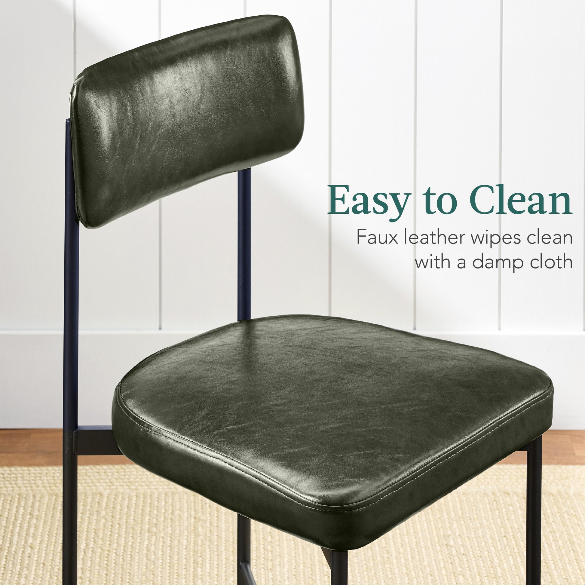 Dining Chair Set of 2, Faux Leather, Standard Height, Metal Frame