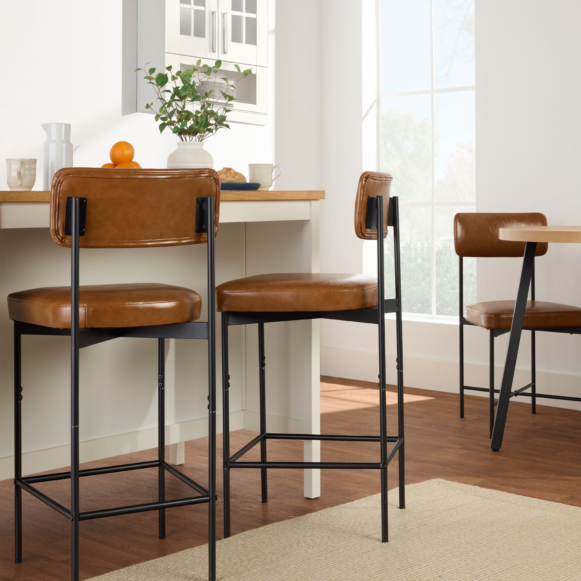 Set of 2 Armless Counter Height Bar Stools, Modern PU Faux Leather Stools