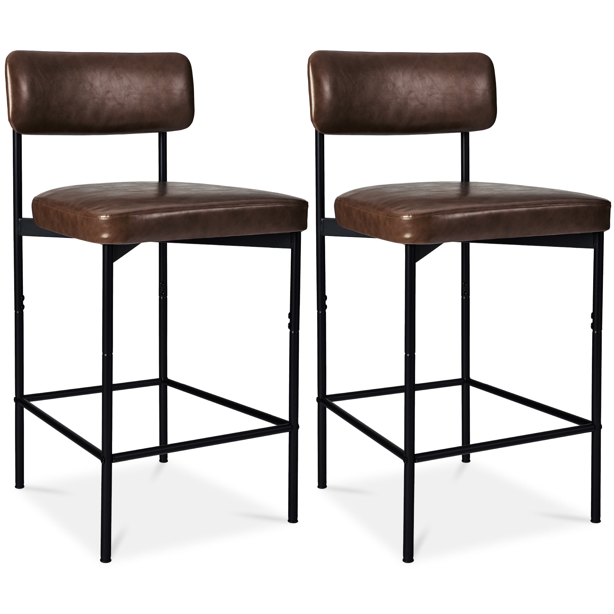 Set of 2 Armless Counter Height Bar Stools, Modern PU Faux Leather Stools