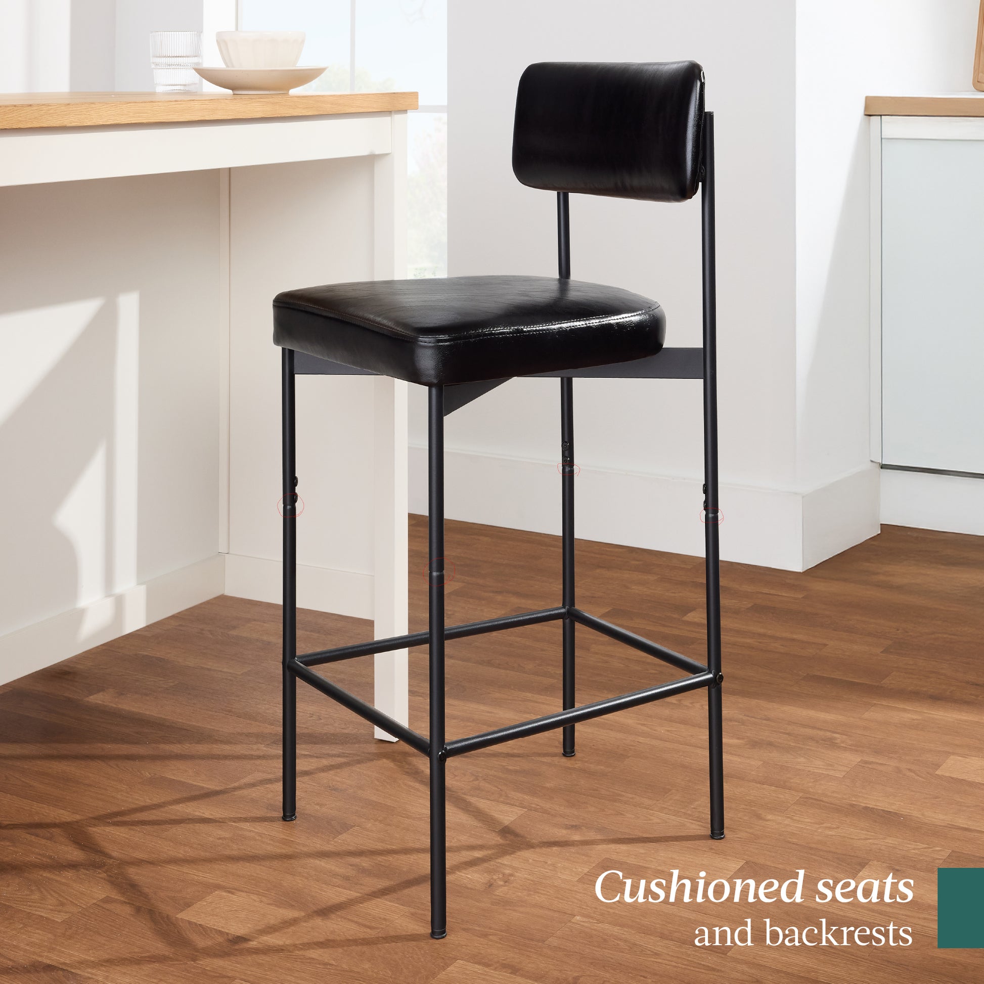 Set of 2 Armless Counter Height Bar Stools, Modern PU Faux Leather Stools