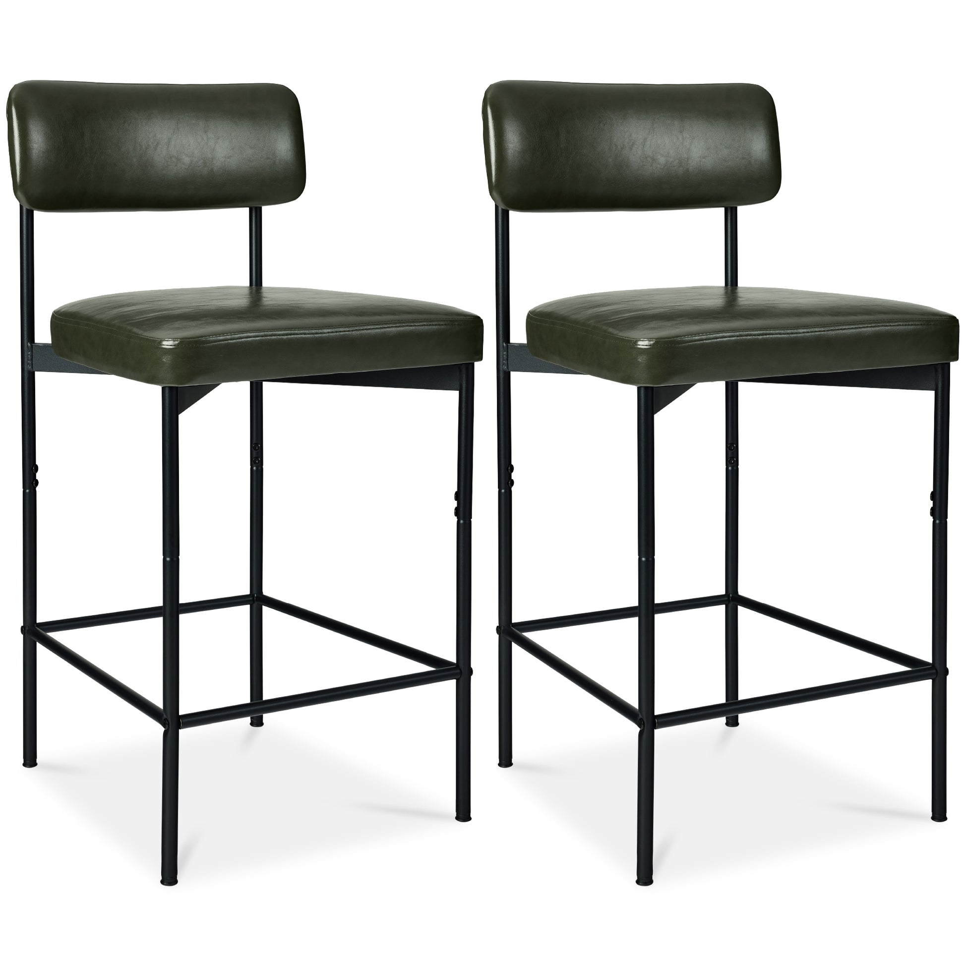 Set of 2 Armless Counter Height Bar Stools, Modern PU Faux Leather Stools