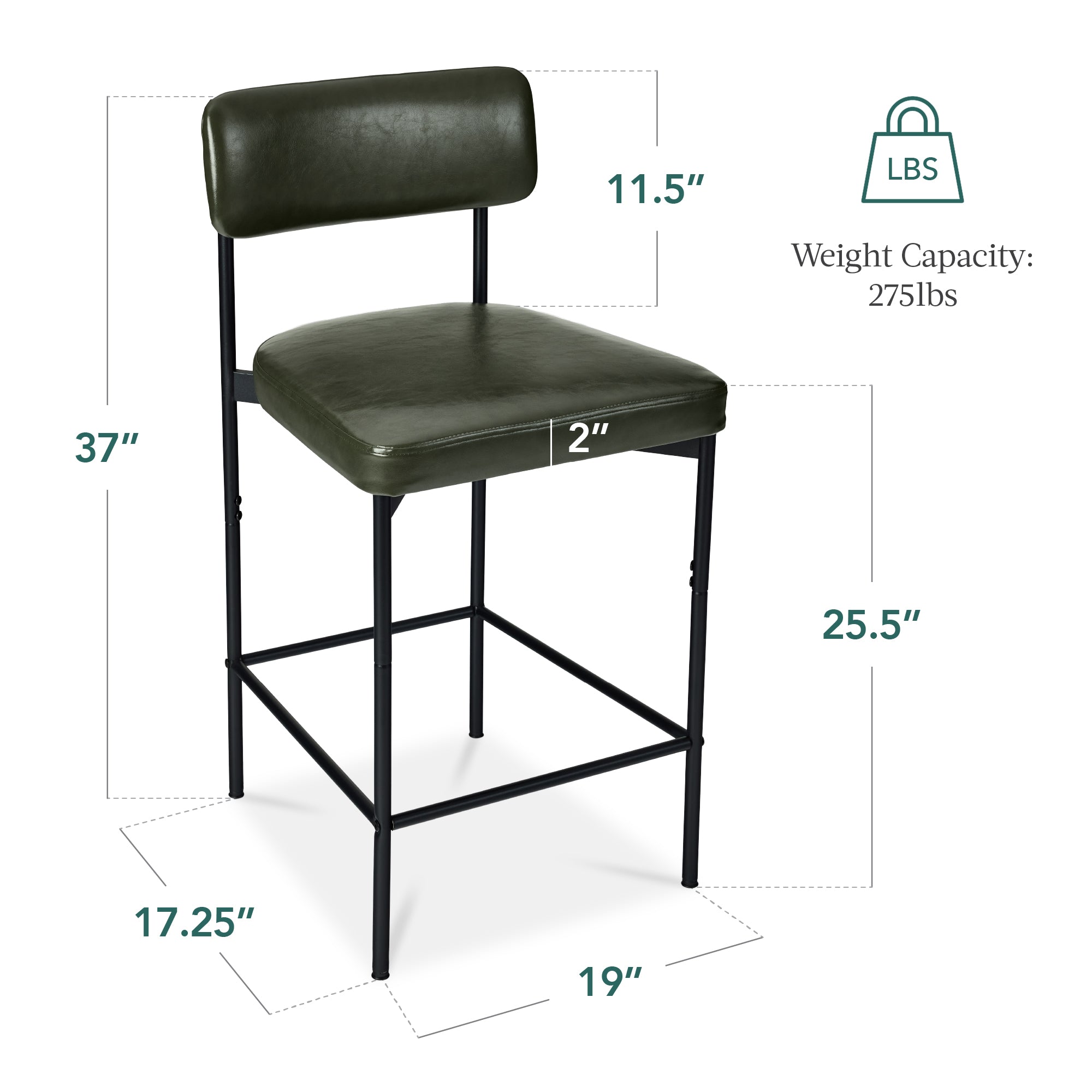 Set of 2 Armless Counter Height Bar Stools - Thumbnail 5