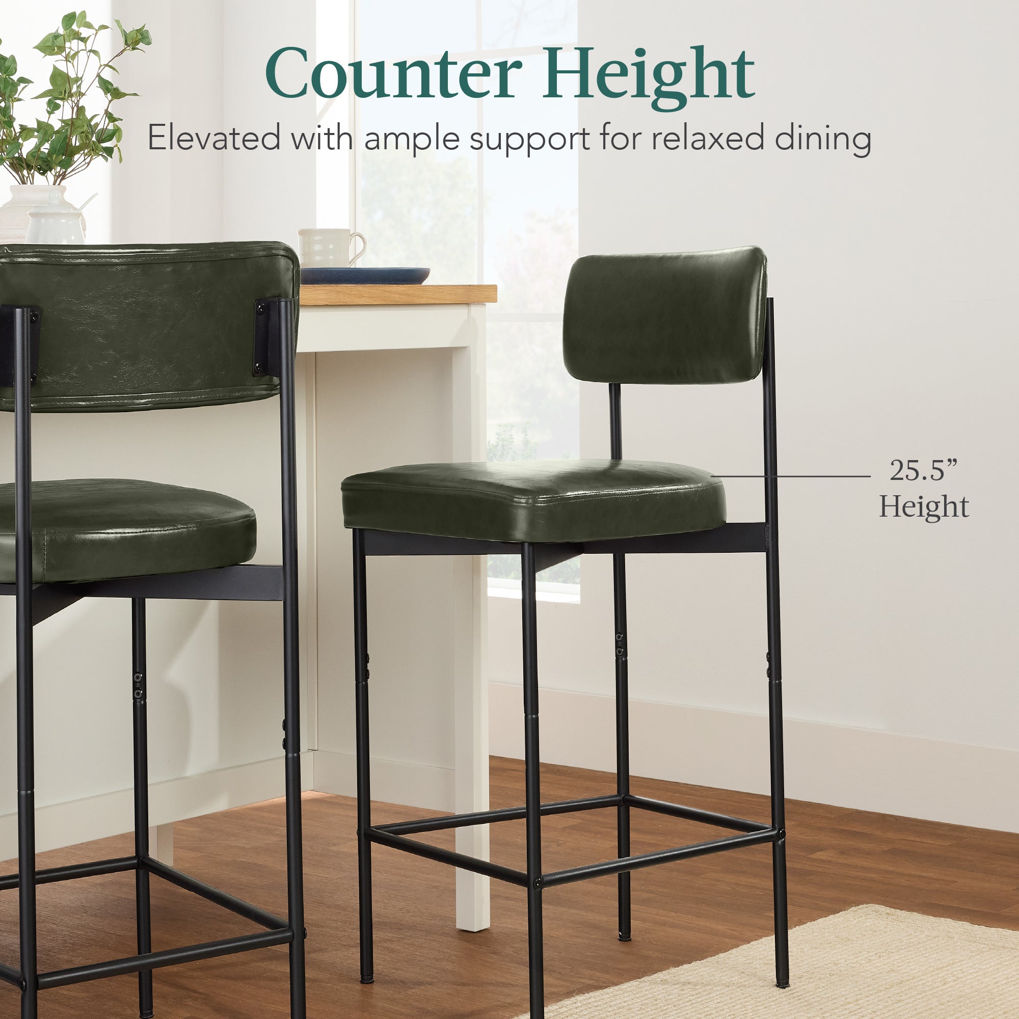 Set of 2 Armless Counter Height Bar Stools, Modern PU Faux Leather Stools