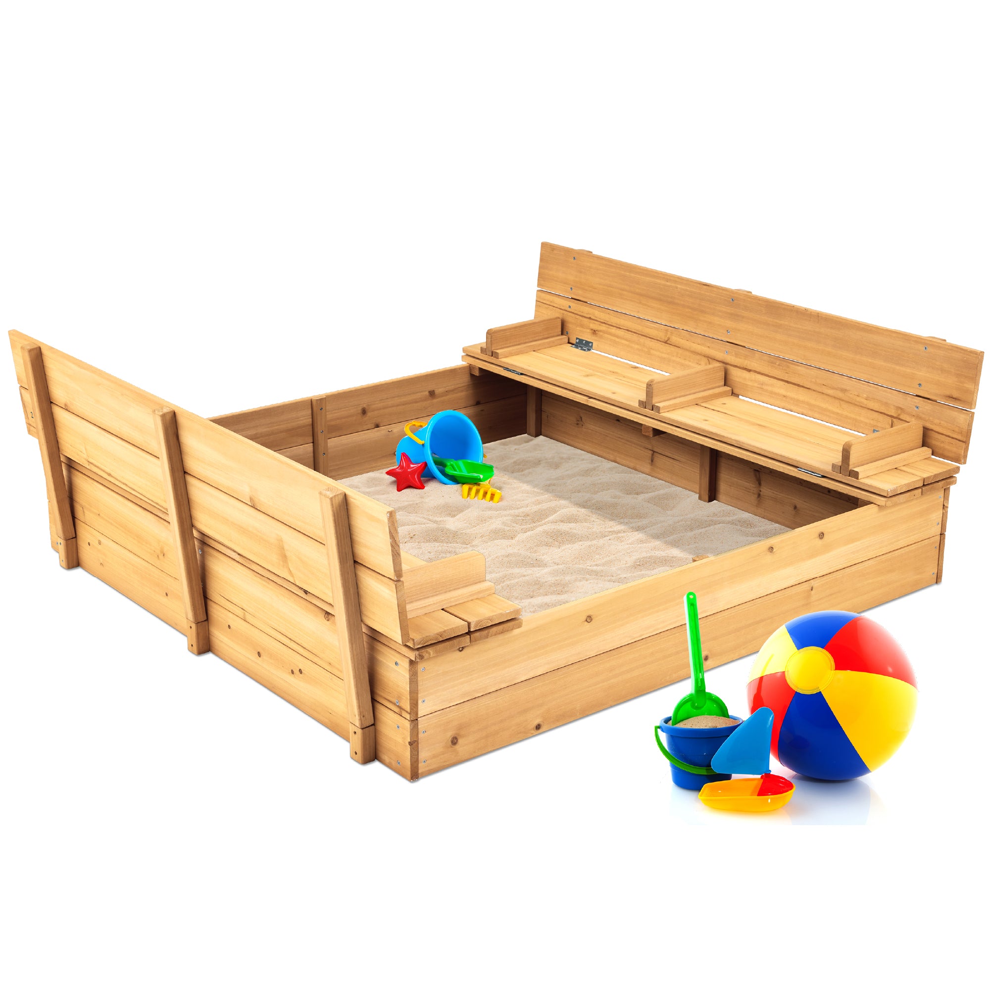 Kids Cedar Sandbox w/ Sand Screen, 2 Benches - 47x47in – Best