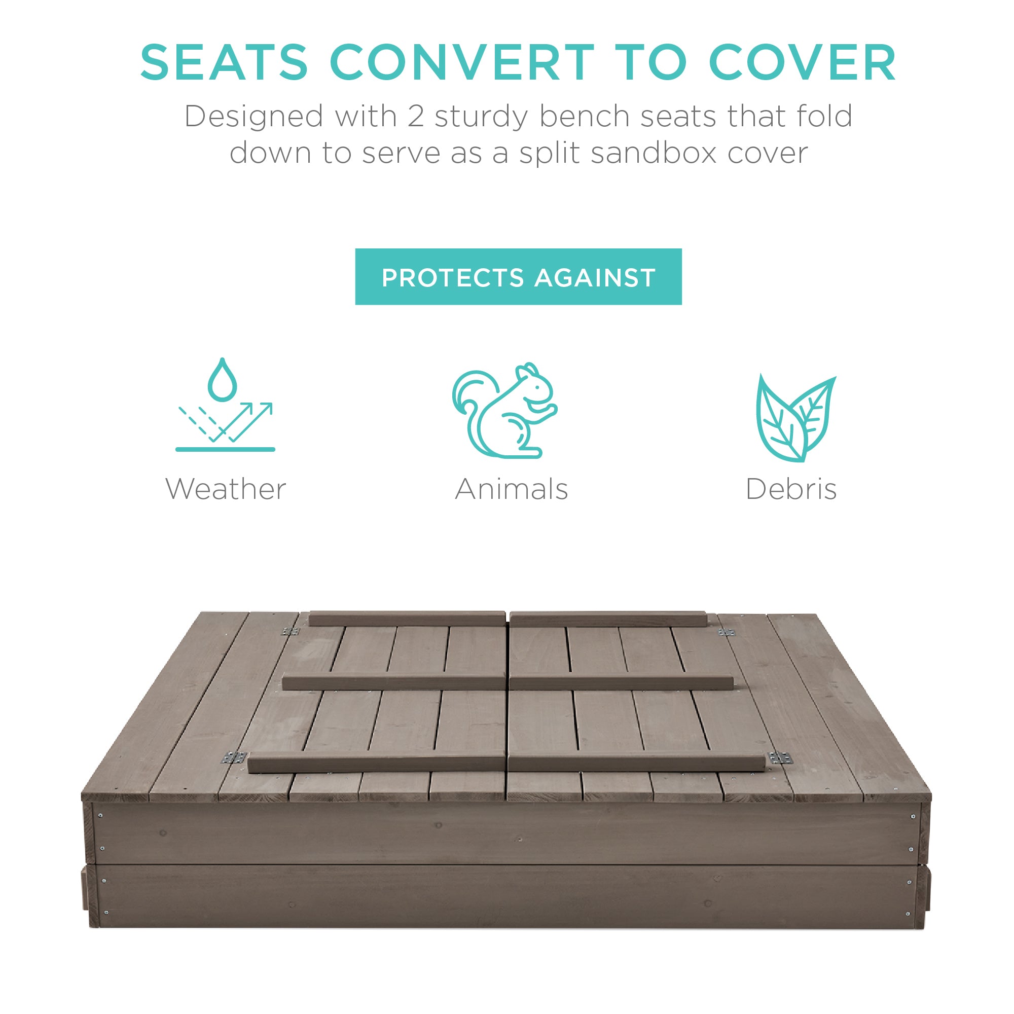Kids Cedar Sandbox w/ Sand Screen, 2 Benches - 47x47in – Best