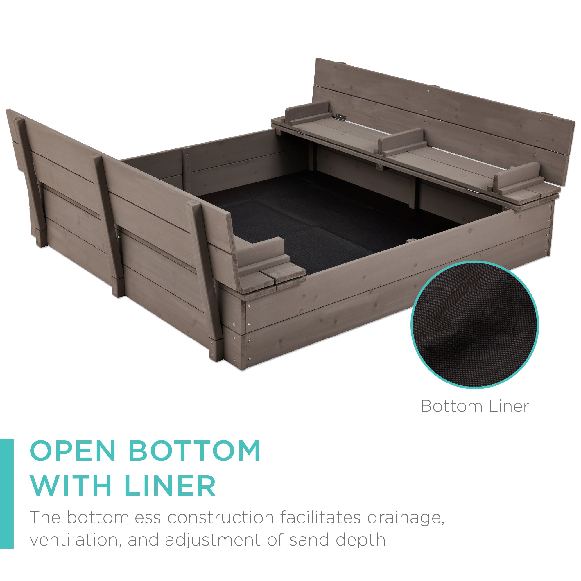 Kids Cedar Sandbox w/ Sand Screen, 2 Benches - 47x47in – Best