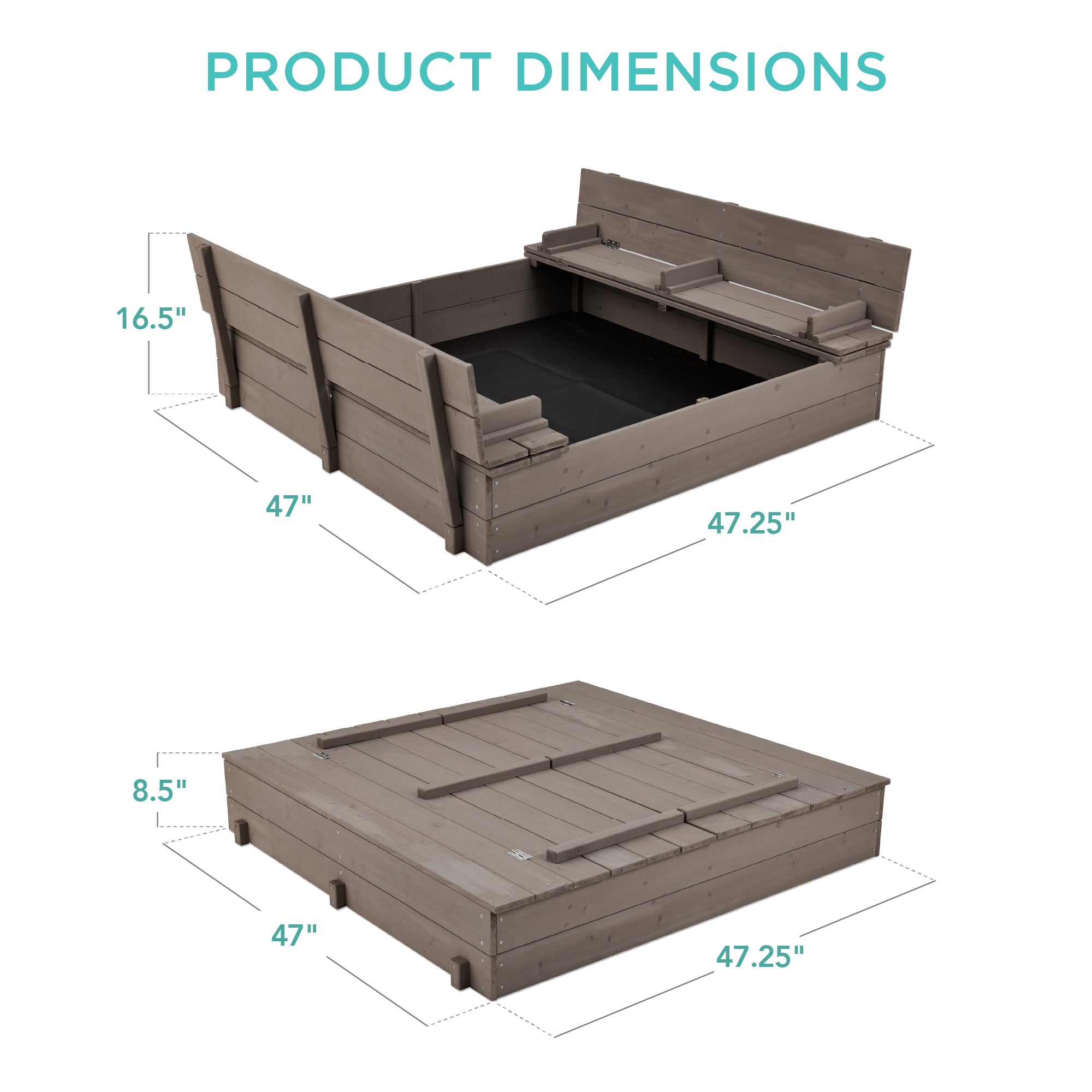 Kids Cedar Sandbox w/ Sand Screen, 2 Benches - 47x47in – Best