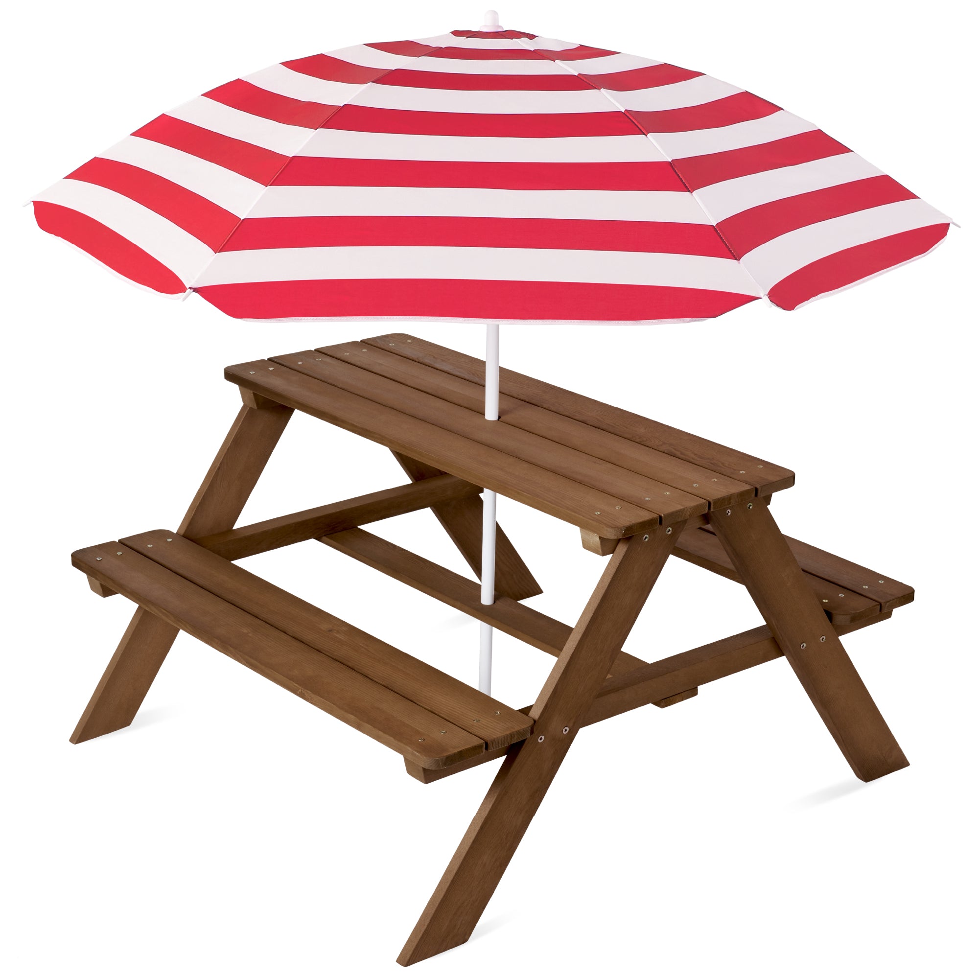 Kids Wooden Outdoor Picnic Table w/ Adjustable Umbrella, Built-In