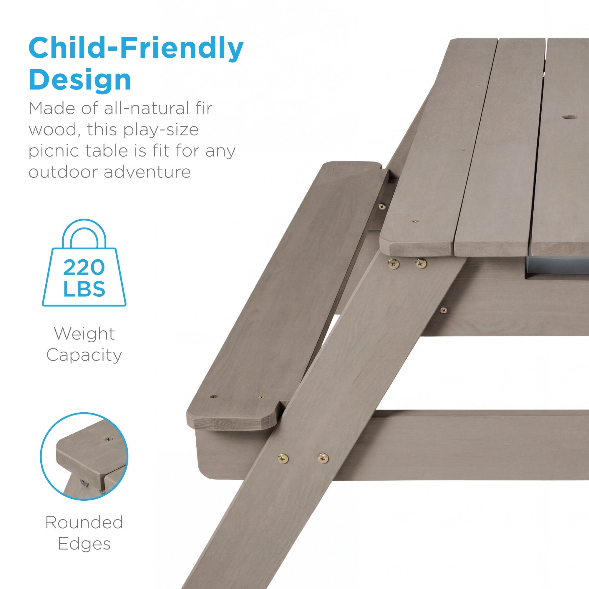 3-in-1 Kids Sand & Water Table Outdoor Wood Picnic Table w/ Umbrella
