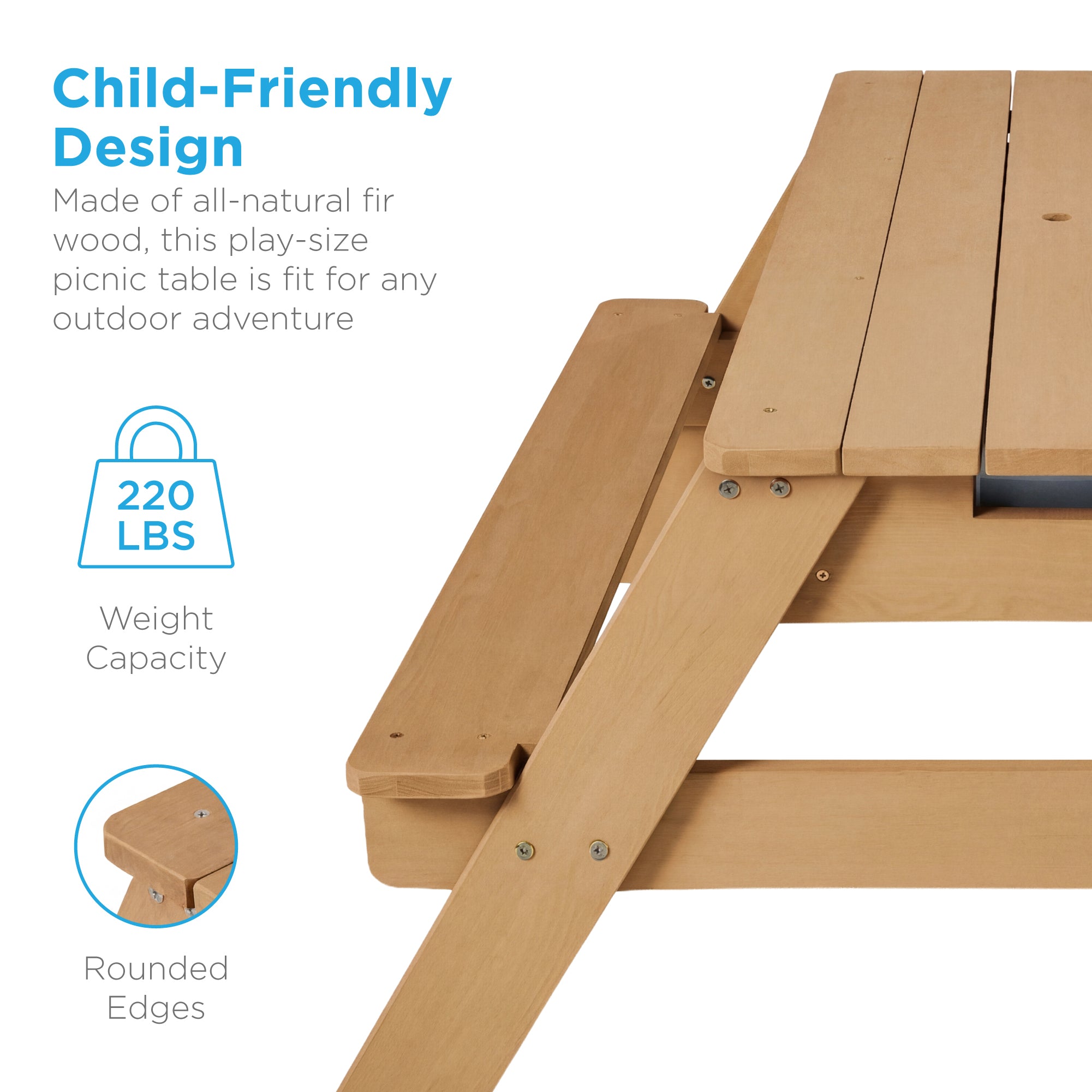 3-in-1 Kids Sand & Water Table Outdoor Wood Picnic Table w/ Umbrella