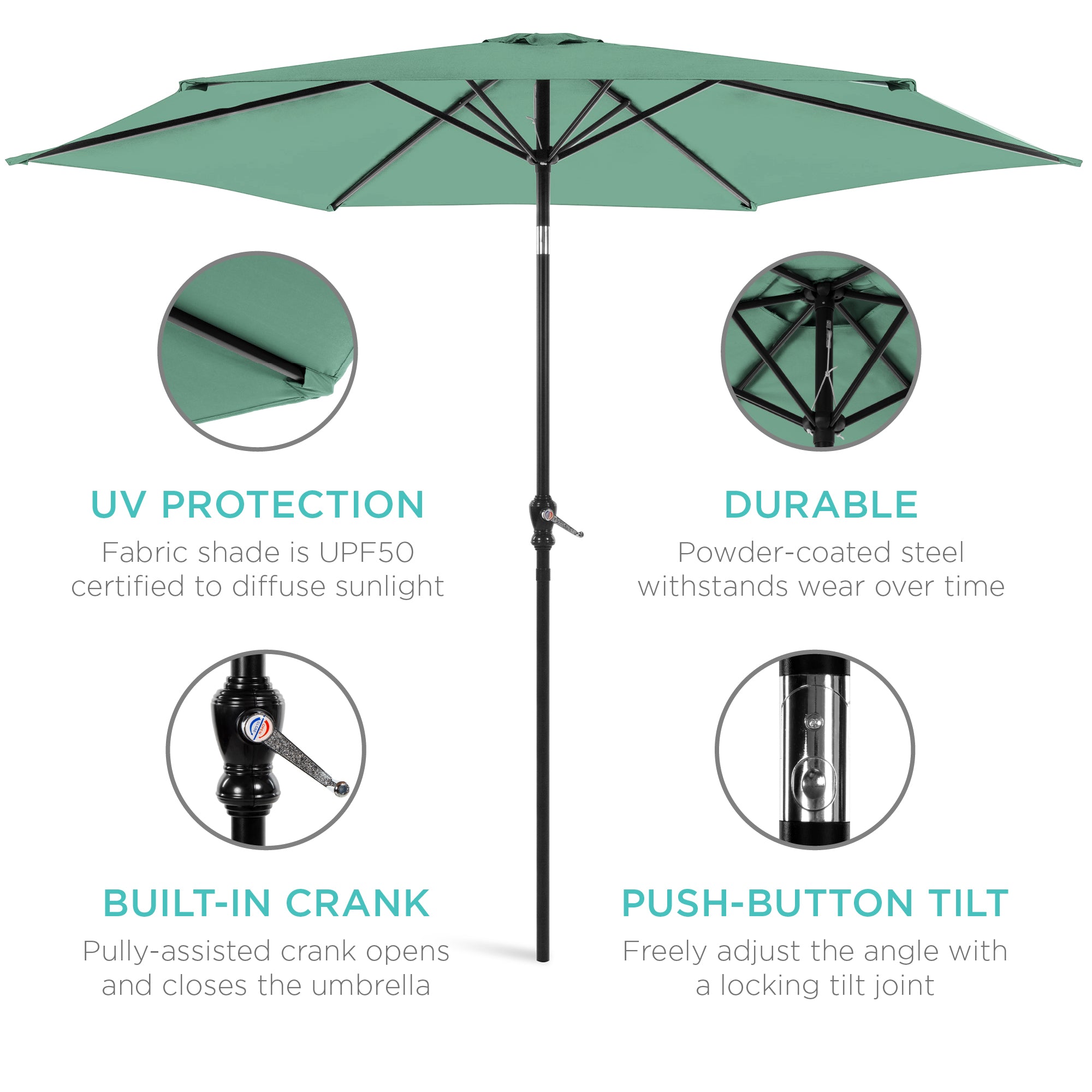 Outdoor Steel Market Patio Umbrella Decoration w/ Tilt, Crank Lift - 10ft