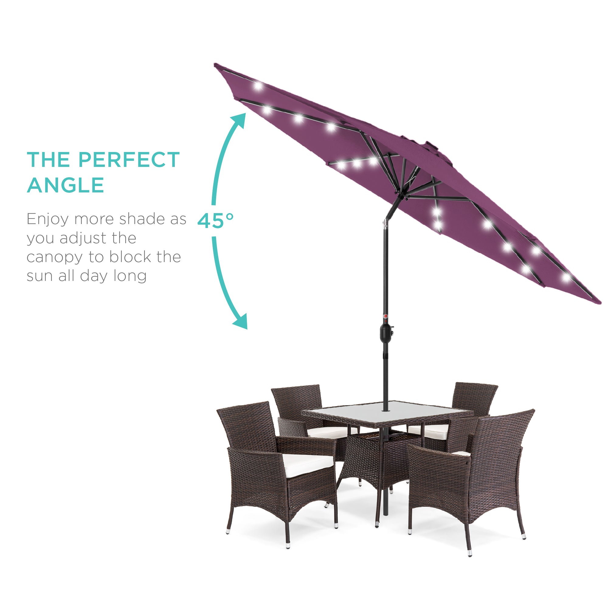 Solar LED Lighted Patio Umbrella w/ Tilt Adjustment, UV-Resistant - 10ft