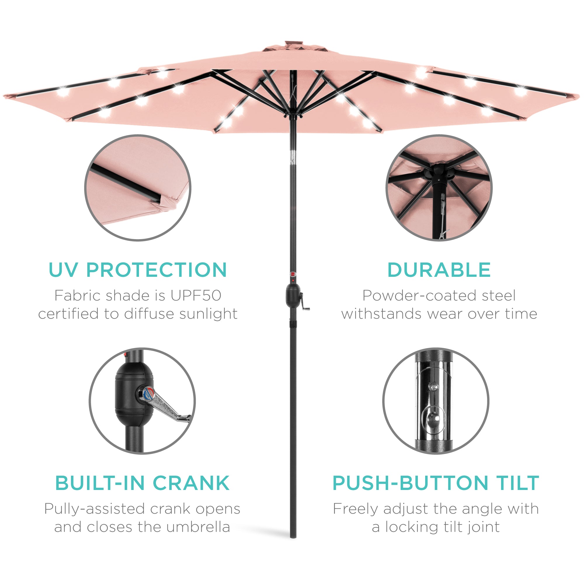 Solar LED Lighted Patio Umbrella w/ Tilt Adjustment, UV-Resistant - 10ft