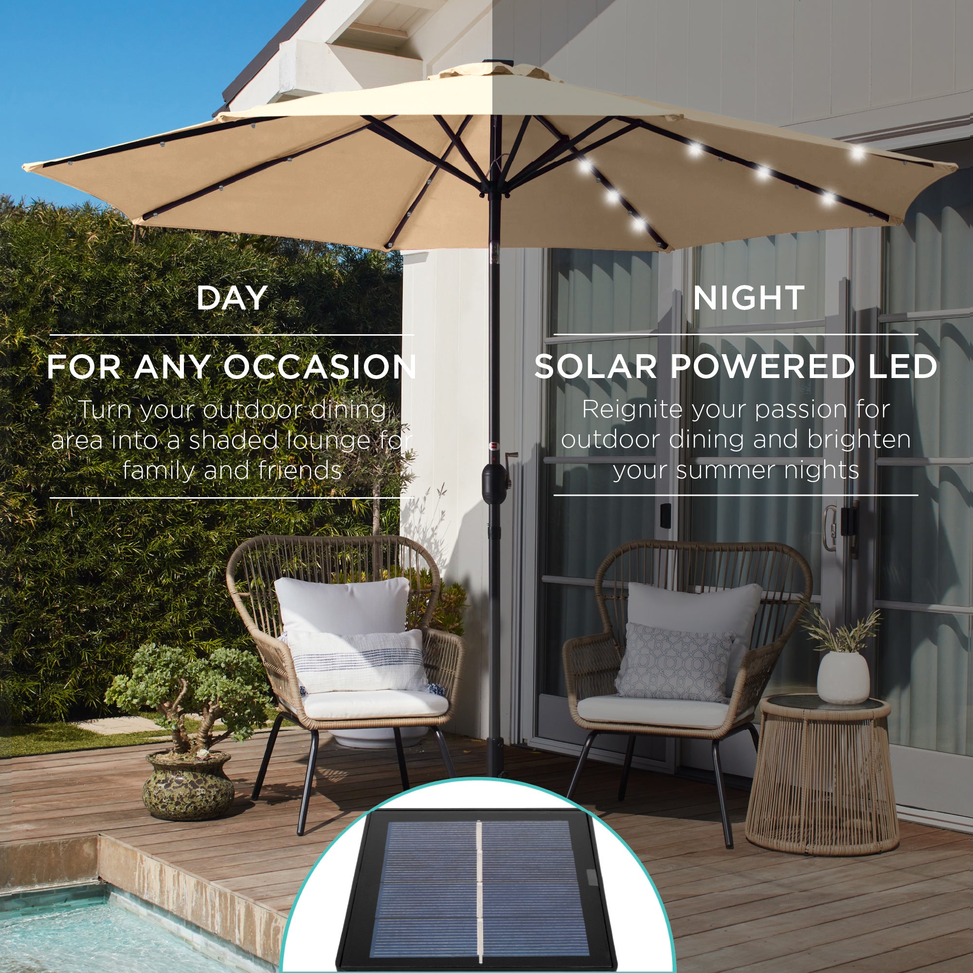 Solar LED Lighted Patio Umbrella w/ Tilt Adjustment, UV-Resistant - 10ft