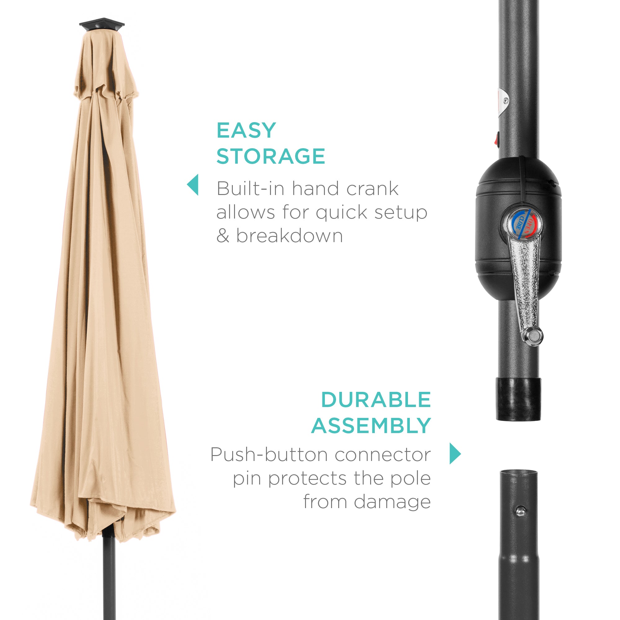 Solar LED Lighted Patio Umbrella w/ Tilt Adjustment, UV-Resistant - 10ft